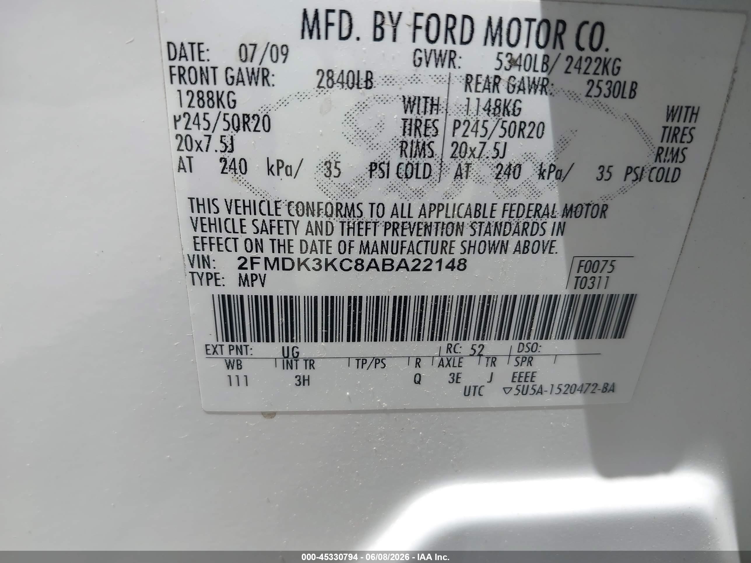 2010 Ford Edge Limited White vin: 2FMDK3KC8ABA22148