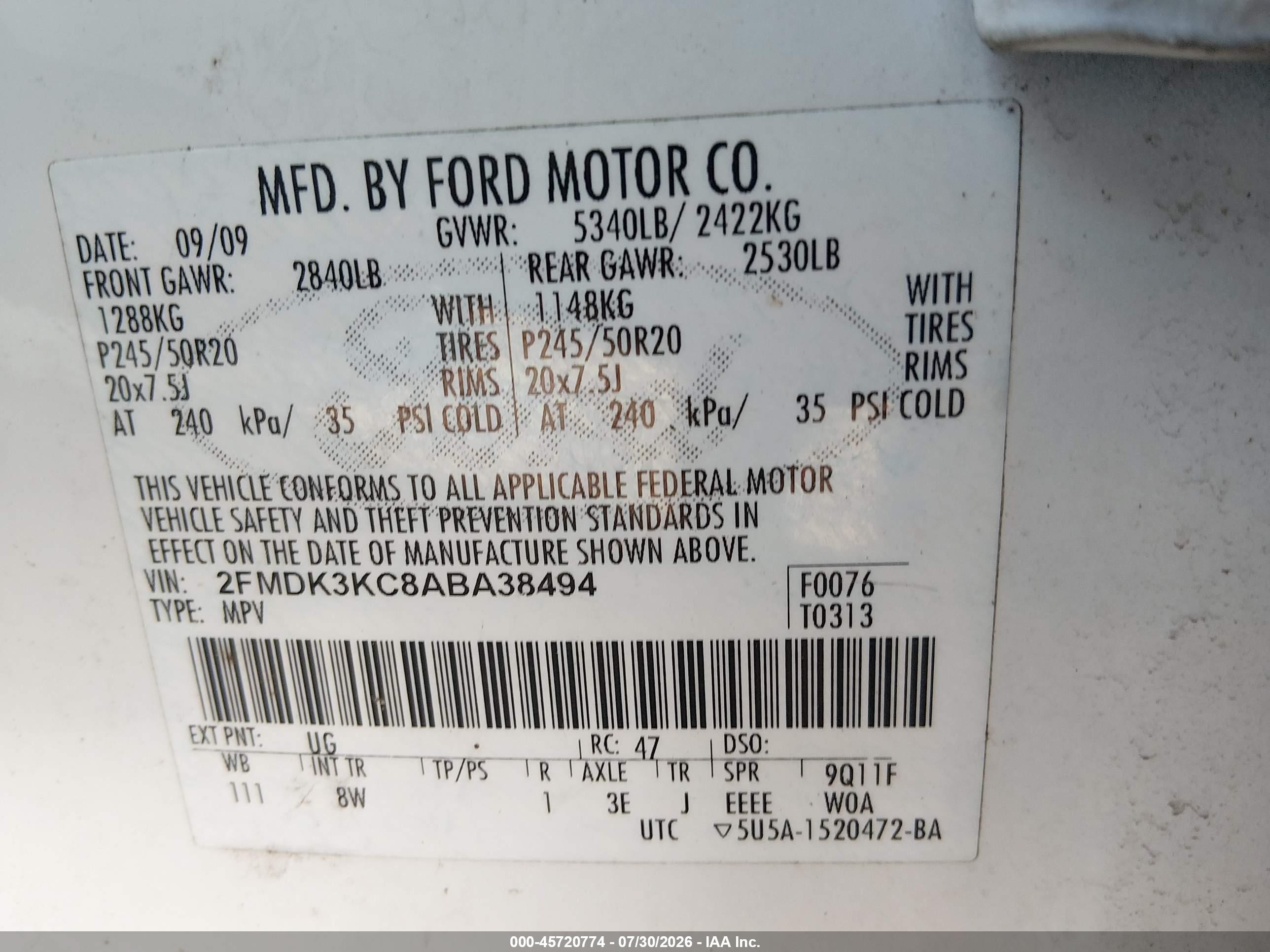 2010 Ford Edge Limited White vin: 2FMDK3KC8ABA38494