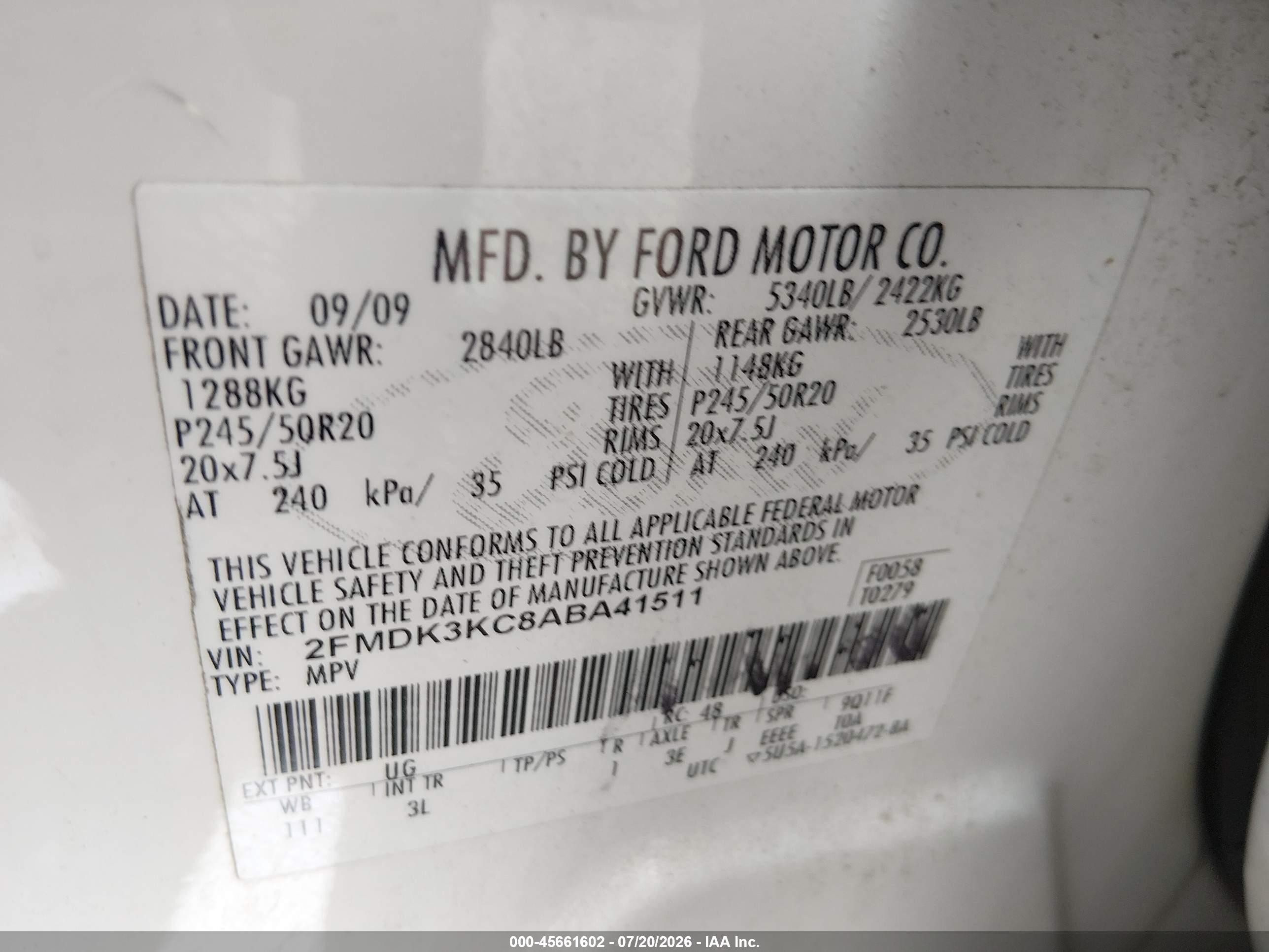 2010 Ford Edge Limited White vin: 2FMDK3KC8ABA41511
