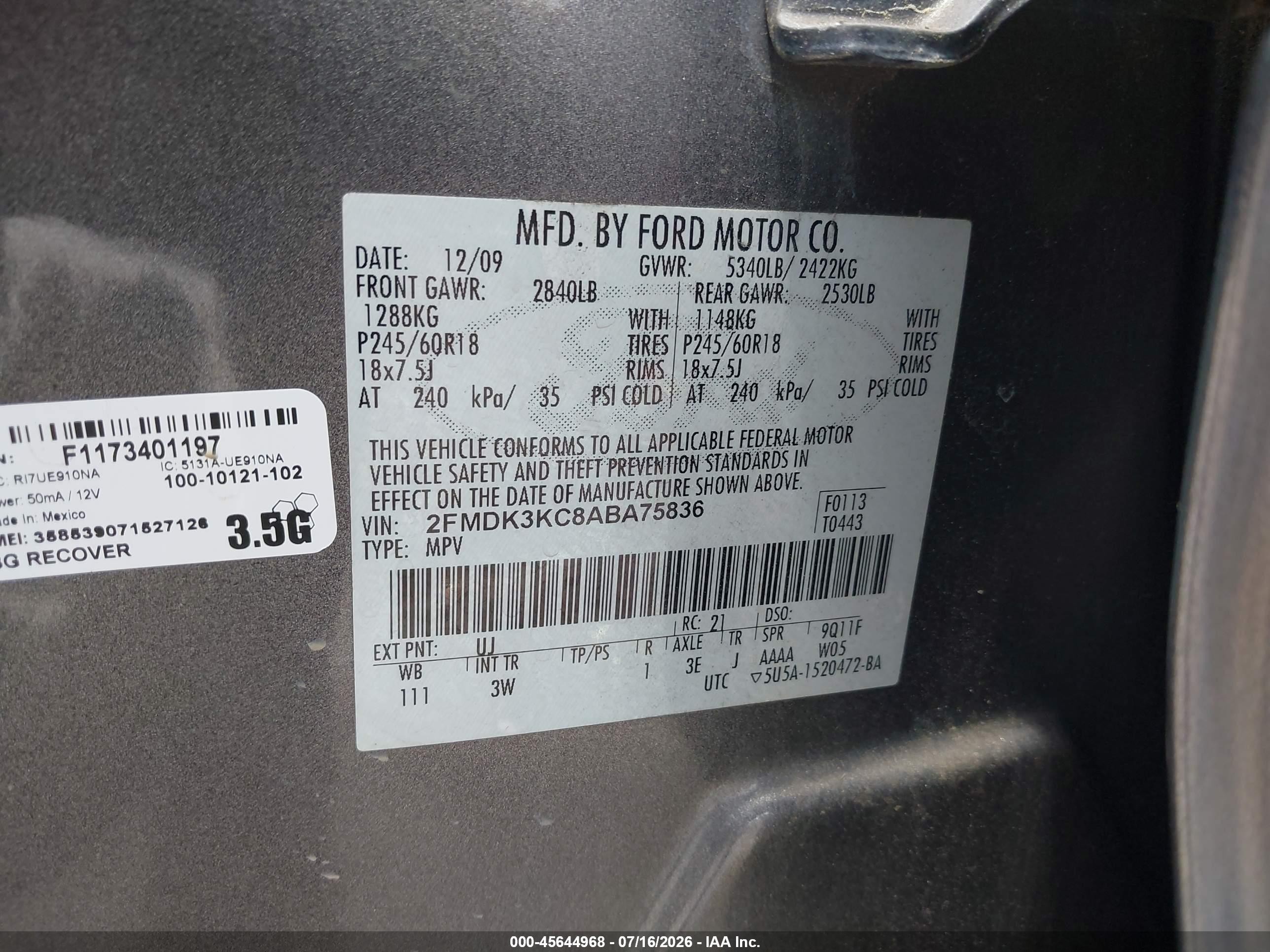 2010 Ford Edge Limited Gray vin: 2FMDK3KC8ABA75836