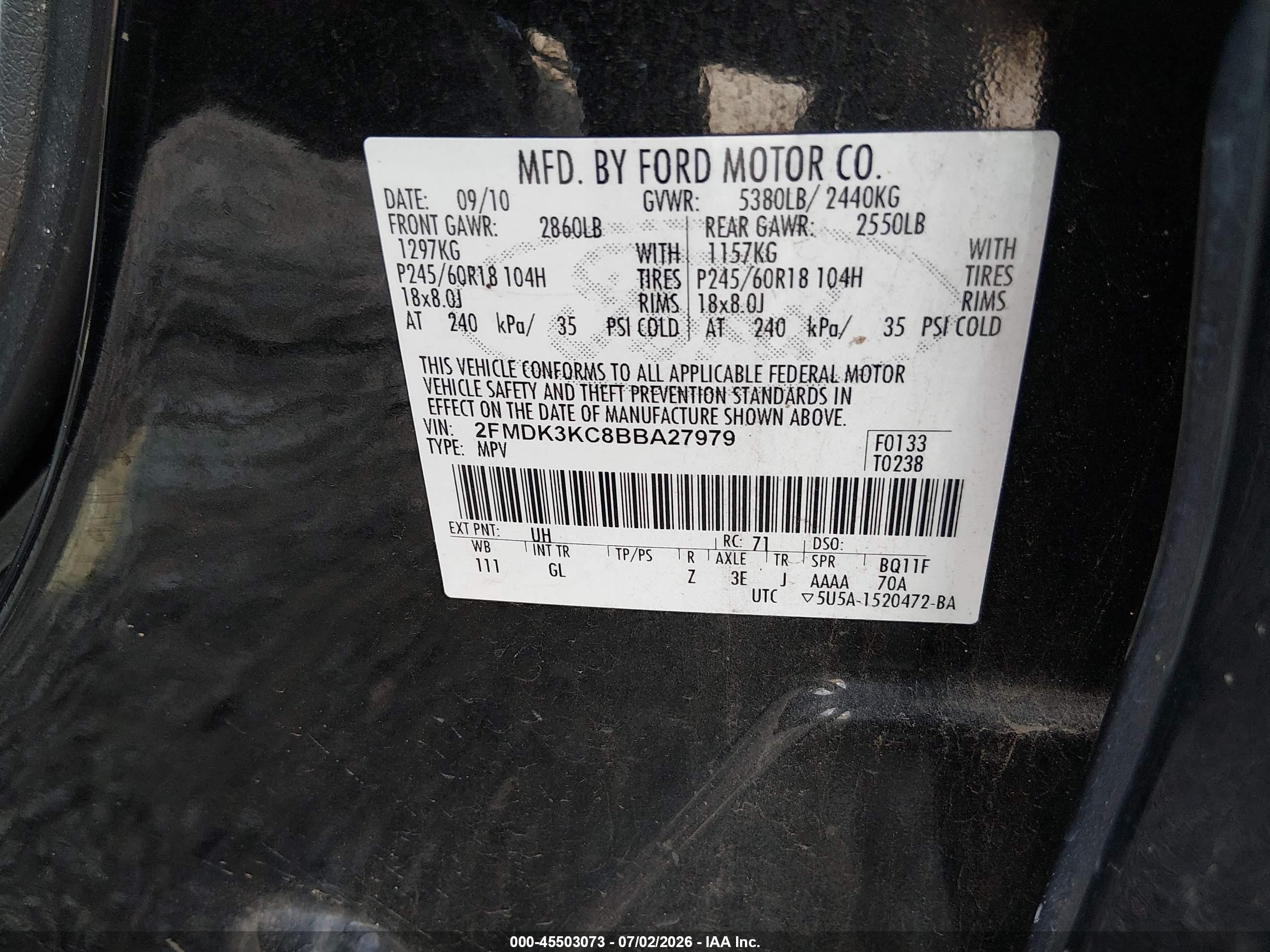 2011 Ford Edge Limited Black vin: 2FMDK3KC8BBA27979