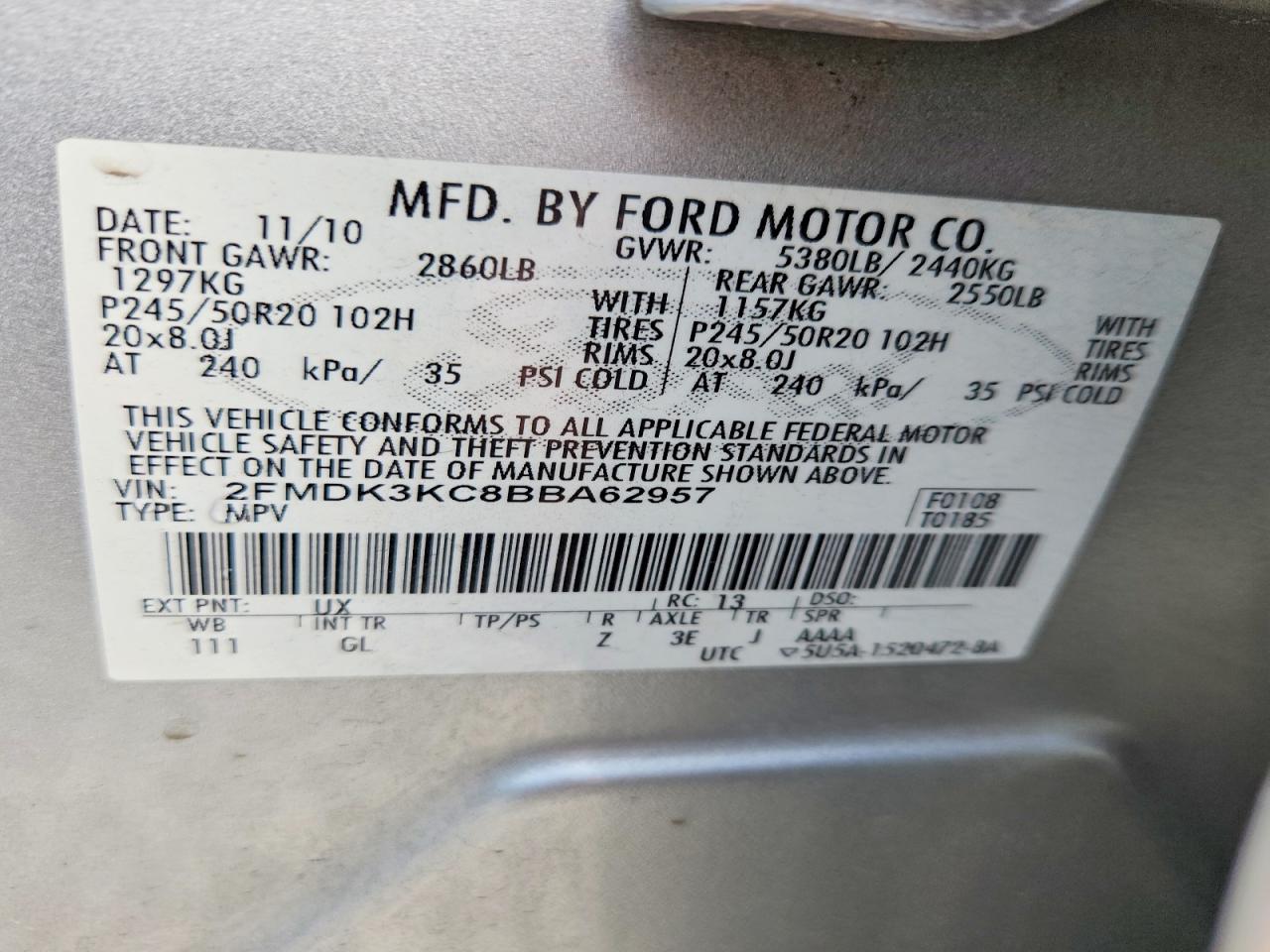 2011 Ford Edge Limited Silver vin: 2FMDK3KC8BBA62957