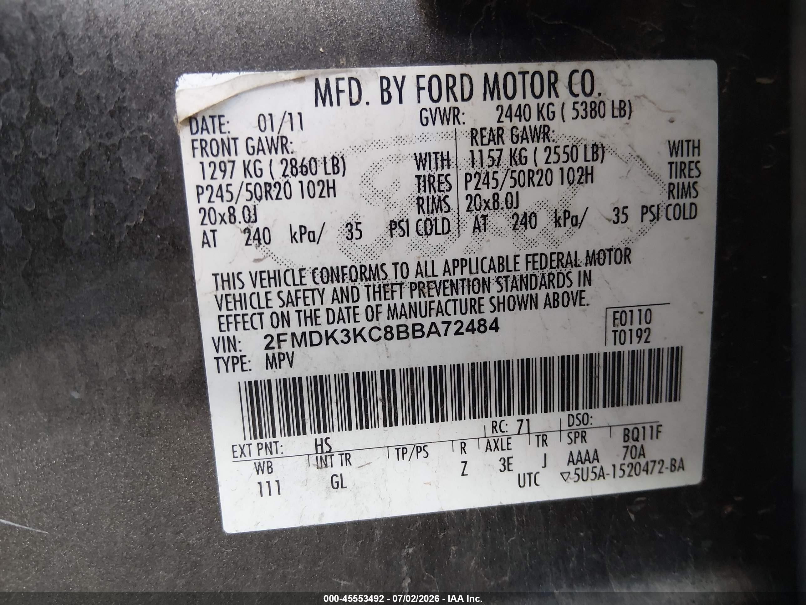2011 Ford Edge Limited Коричневый vin: 2FMDK3KC8BBA72484
