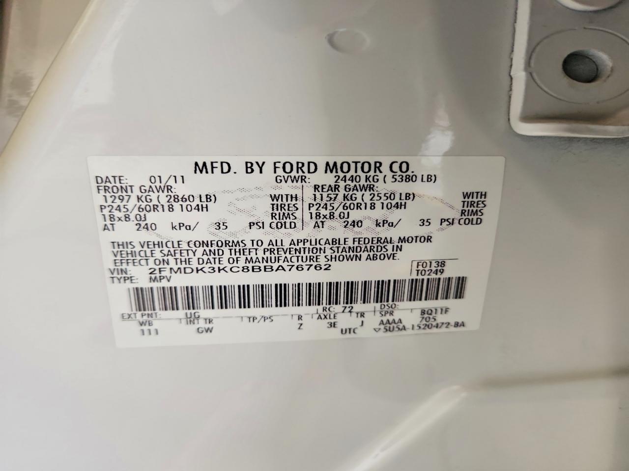 2011 Ford Edge Limited White vin: 2FMDK3KC8BBA76762