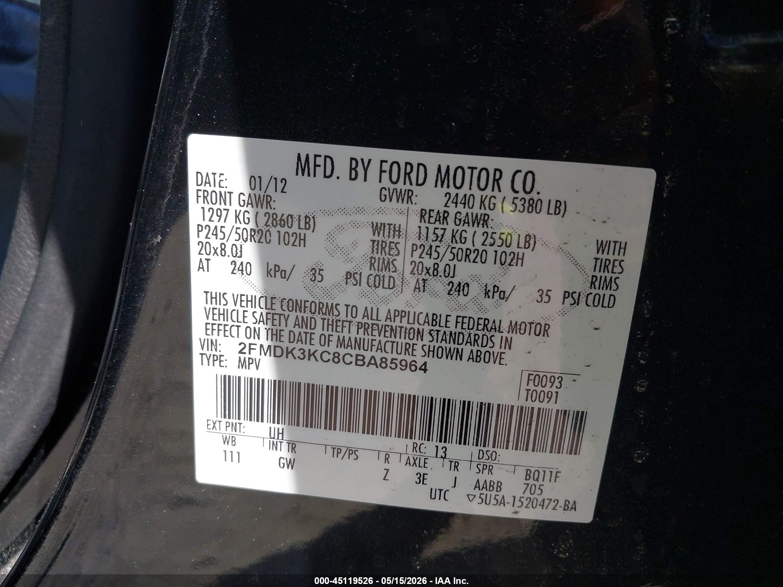 2012 Ford Edge Limited Black vin: 2FMDK3KC8CBA85964
