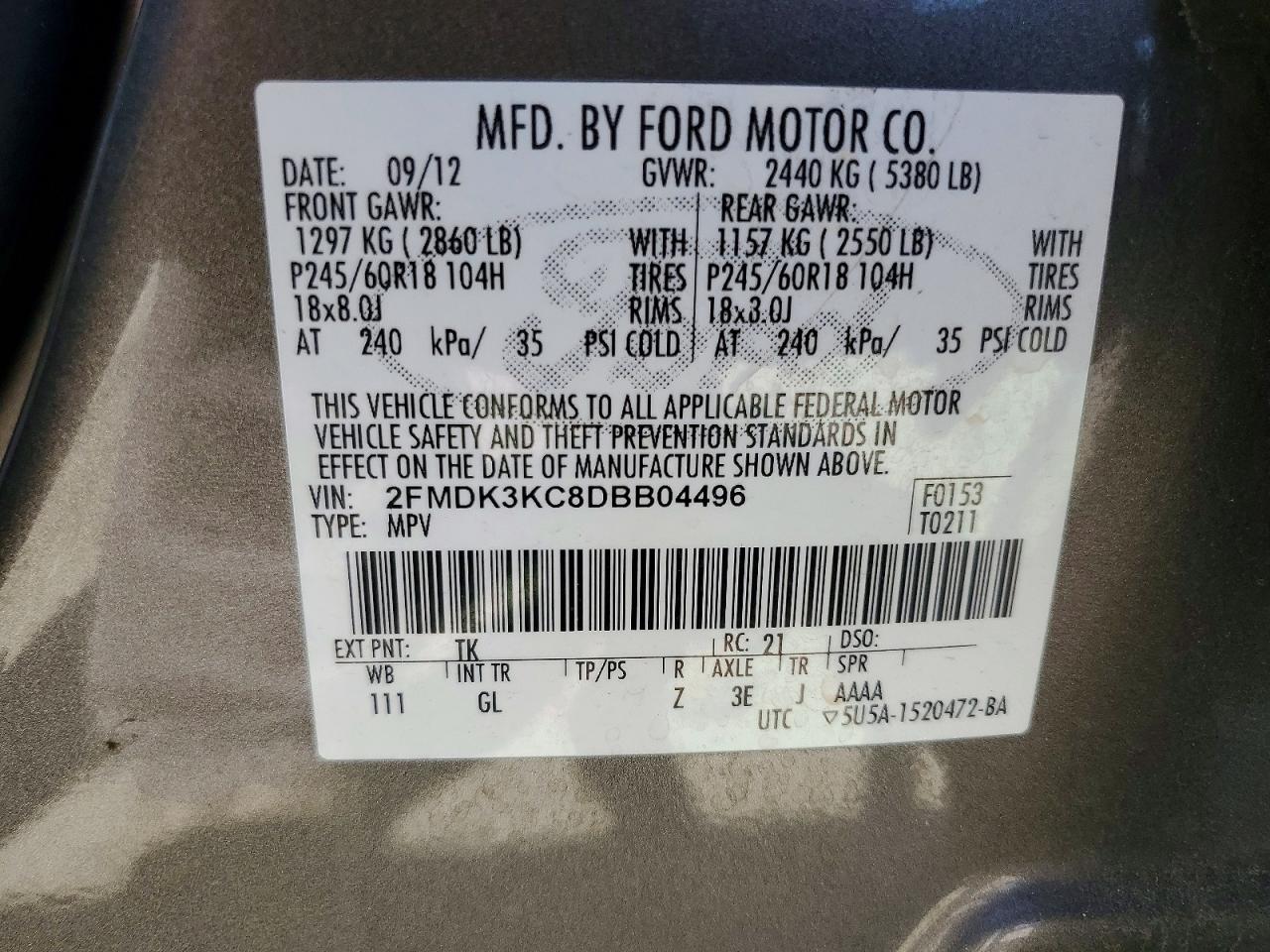 2013 Ford Edge Limited Серый vin: 2FMDK3KC8DBB04496