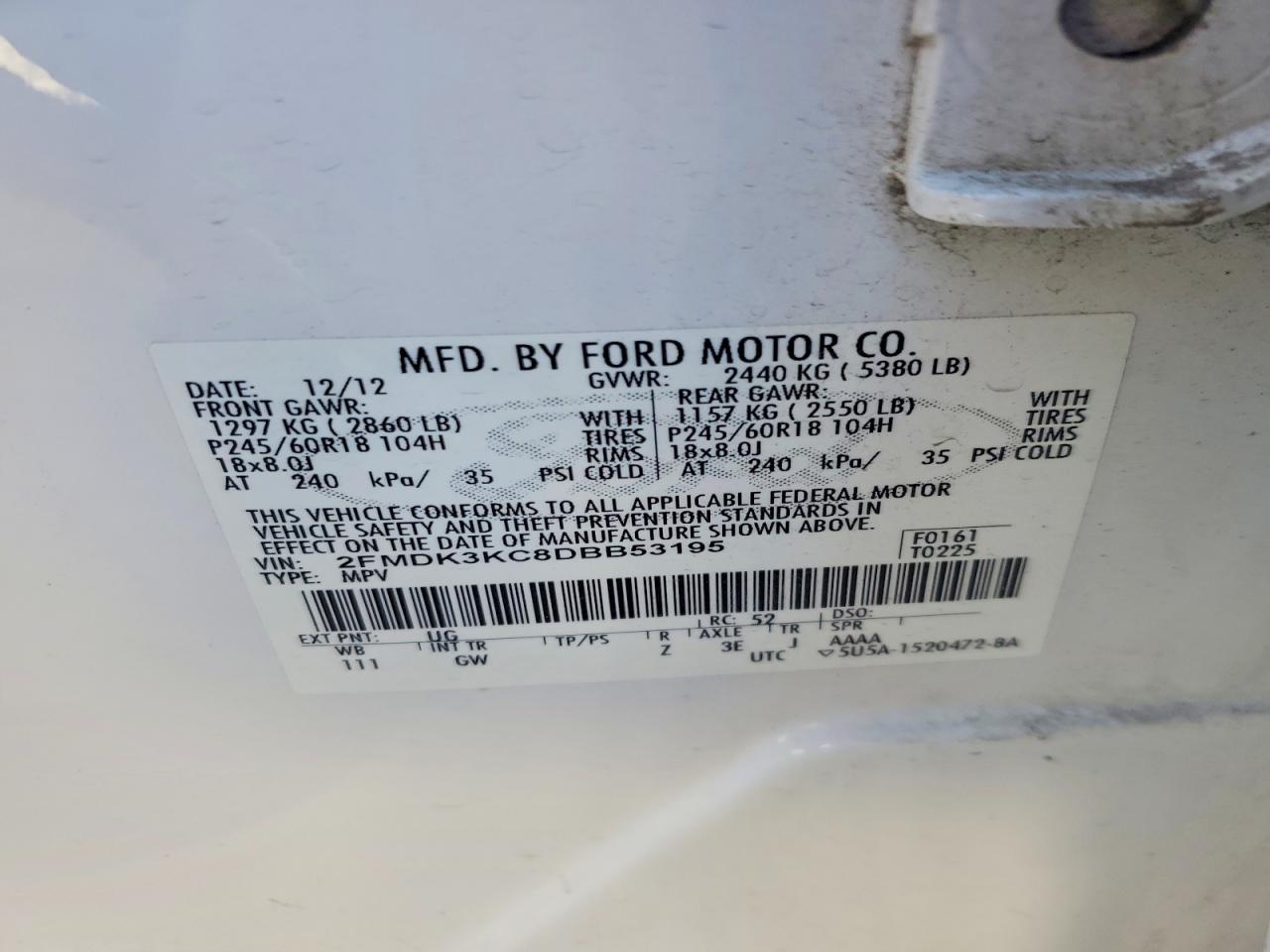2013 Ford Edge Limited White vin: 2FMDK3KC8DBB53195