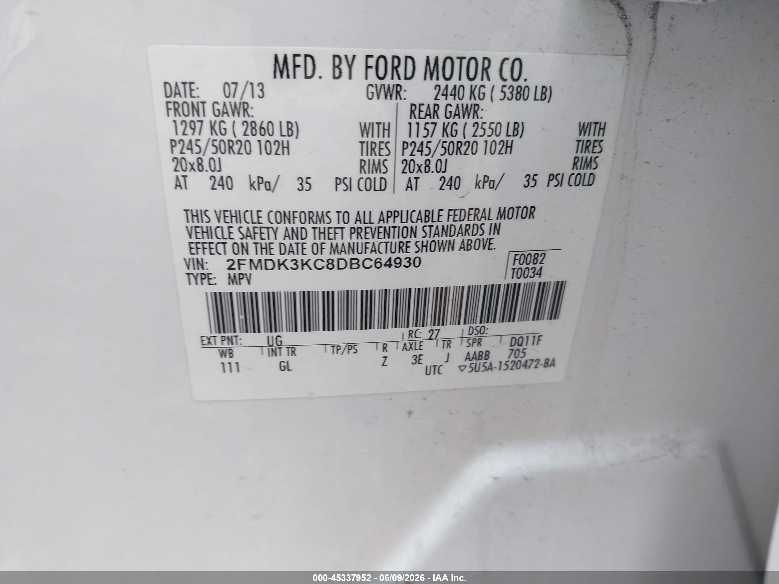 2013 Ford Edge Limited White vin: 2FMDK3KC8DBC64930