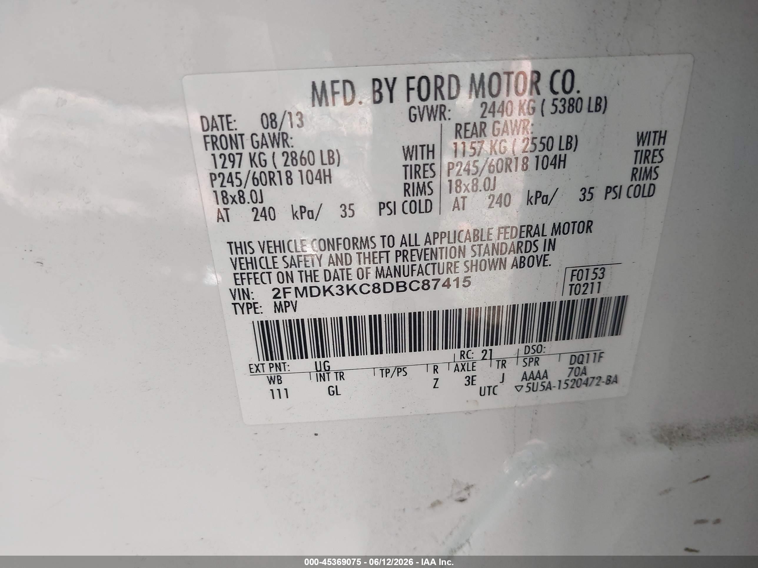 2013 Ford Edge Limited White vin: 2FMDK3KC8DBC87415