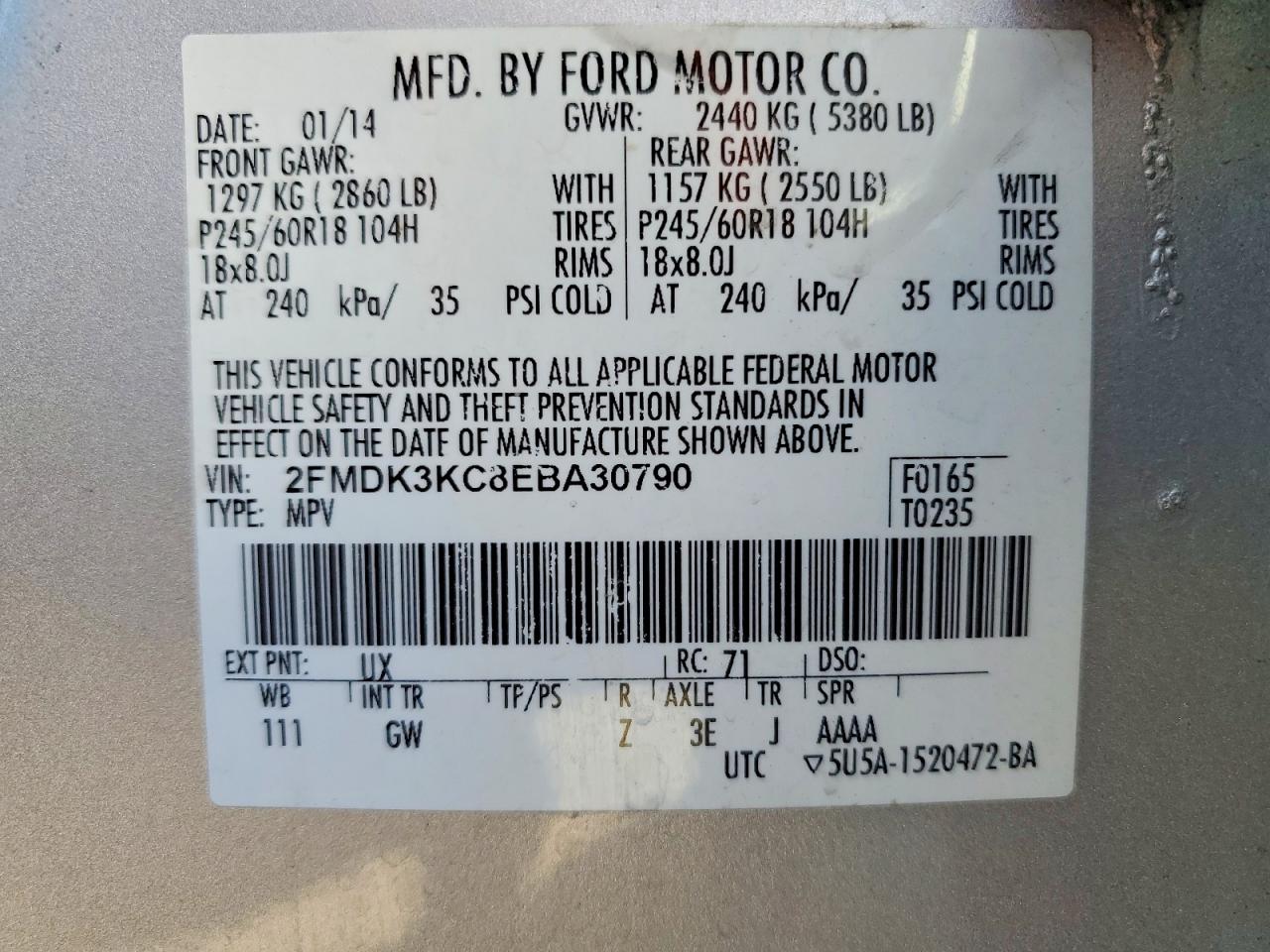2014 Ford Edge Limited Silver vin: 2FMDK3KC8EBA30790