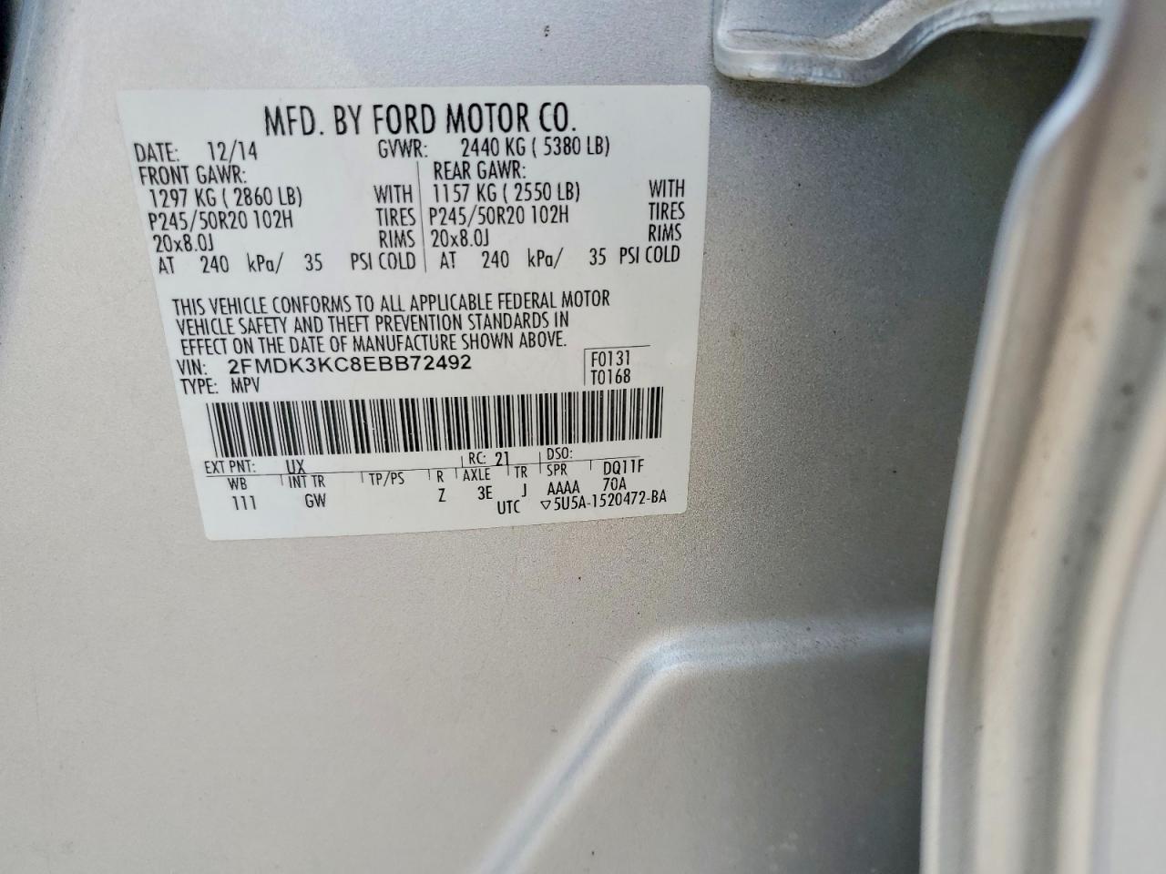 2014 Ford Edge Limited Silver vin: 2FMDK3KC8EBB72492
