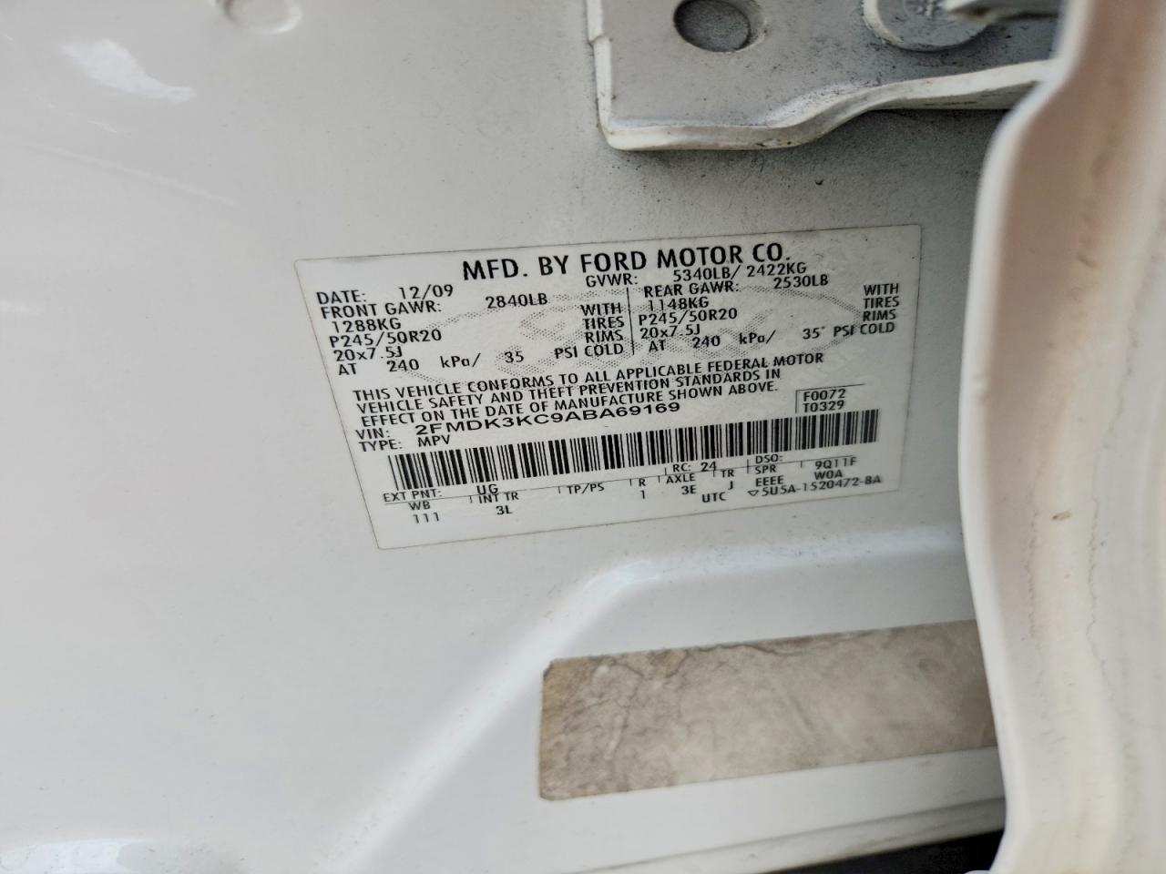 2010 Ford Edge Limited White vin: 2FMDK3KC9ABA69169