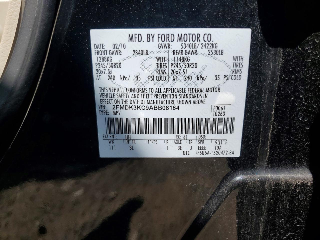 2010 Ford Edge Limited Black vin: 2FMDK3KC9ABB08164