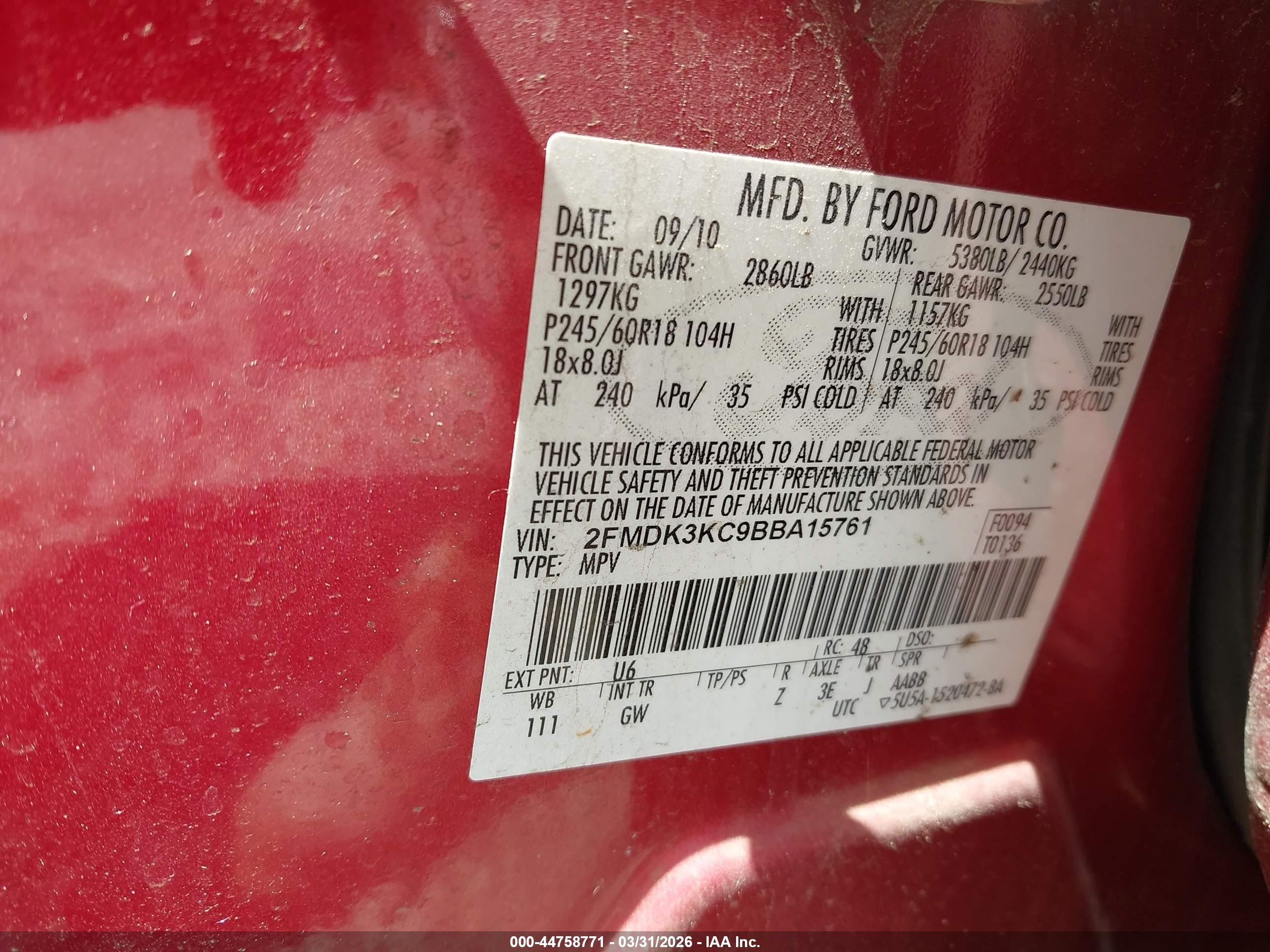 2011 Ford Edge Limited Red vin: 2FMDK3KC9BBA15761