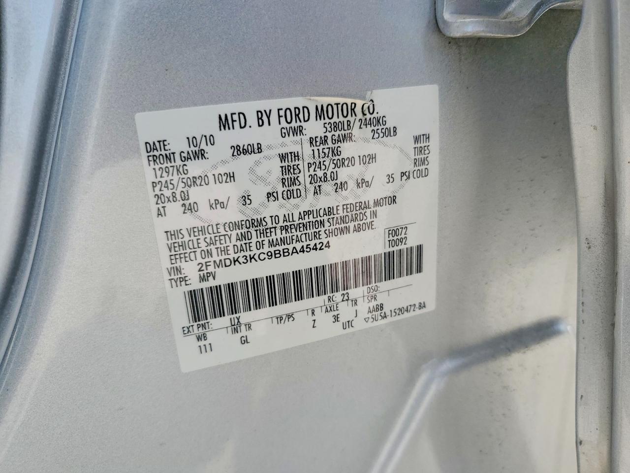 2011 Ford Edge Limited Silver vin: 2FMDK3KC9BBA45424