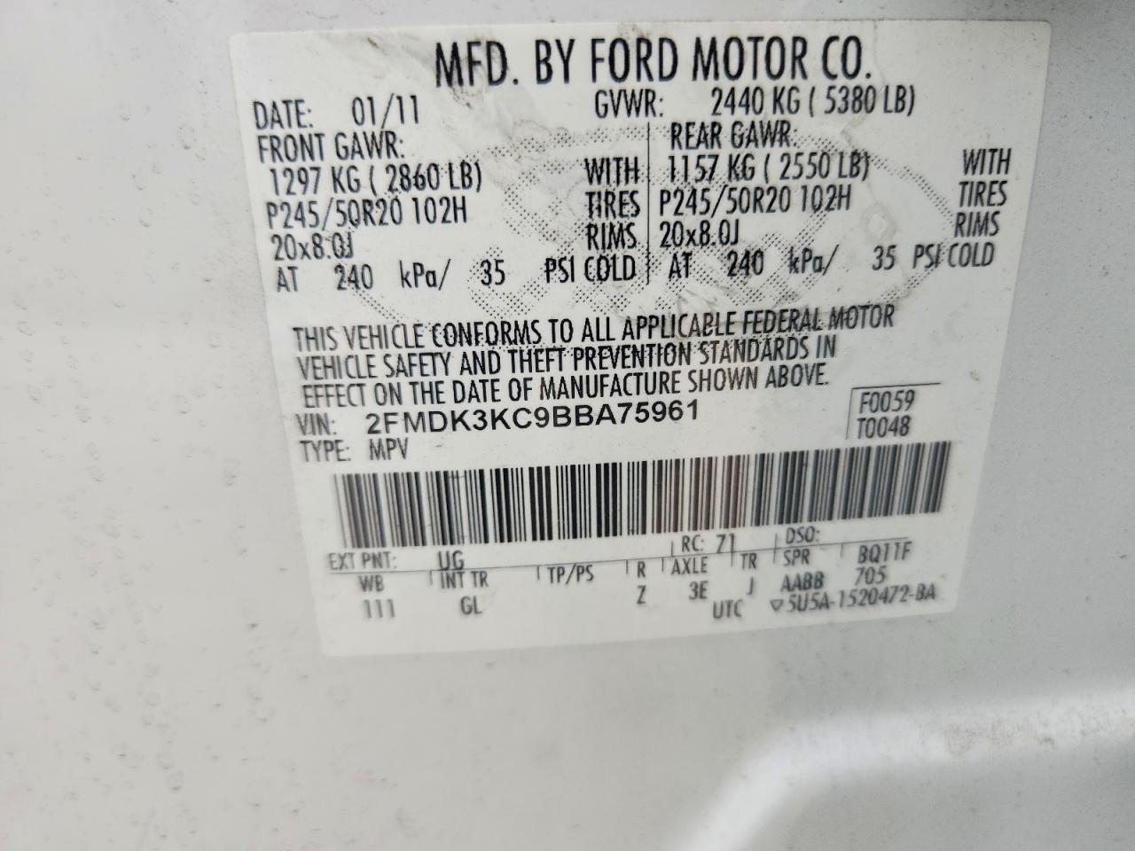 2011 Ford Edge Limited White vin: 2FMDK3KC9BBA75961