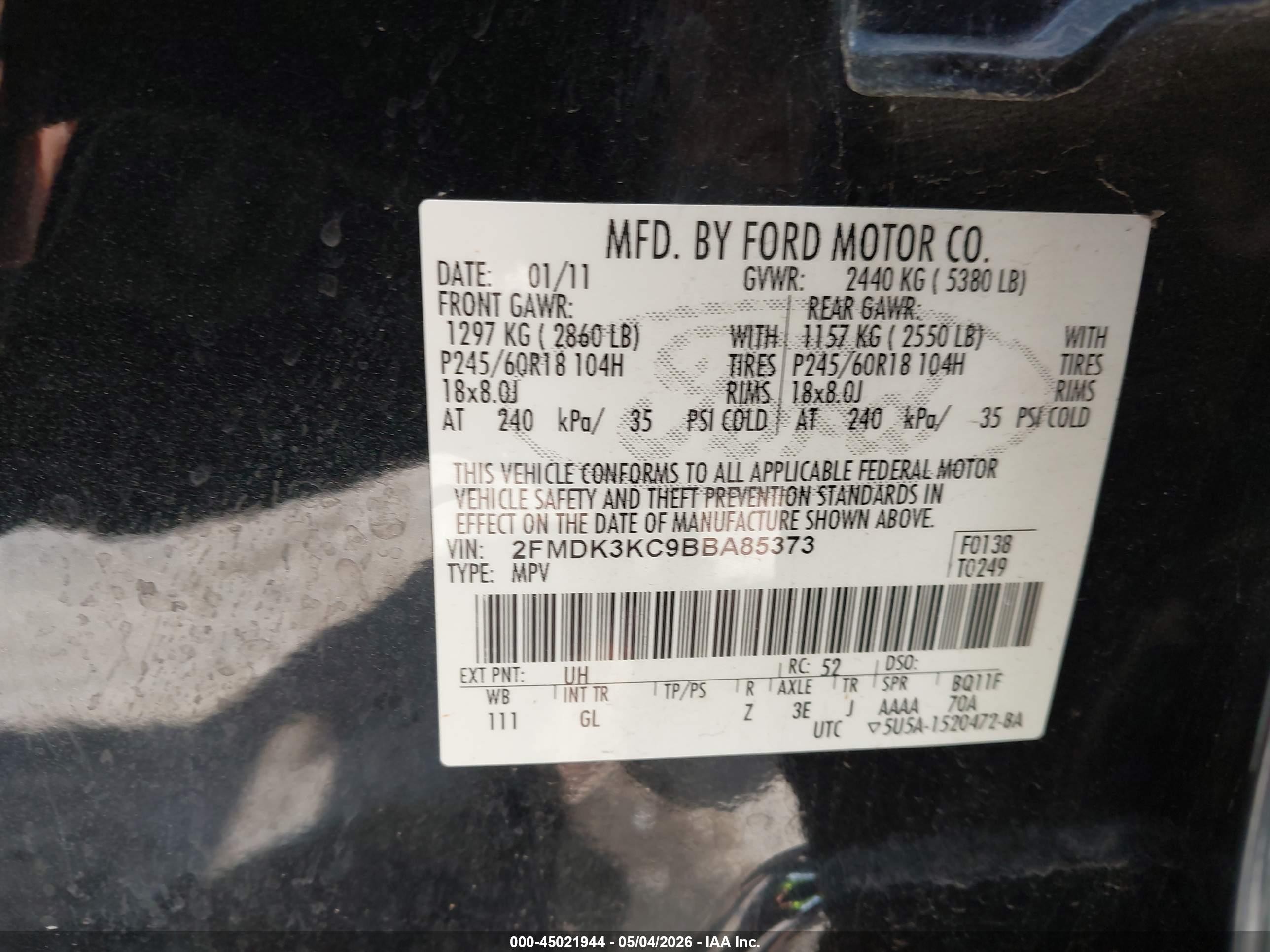 2011 Ford Edge Limited Black vin: 2FMDK3KC9BBA85373