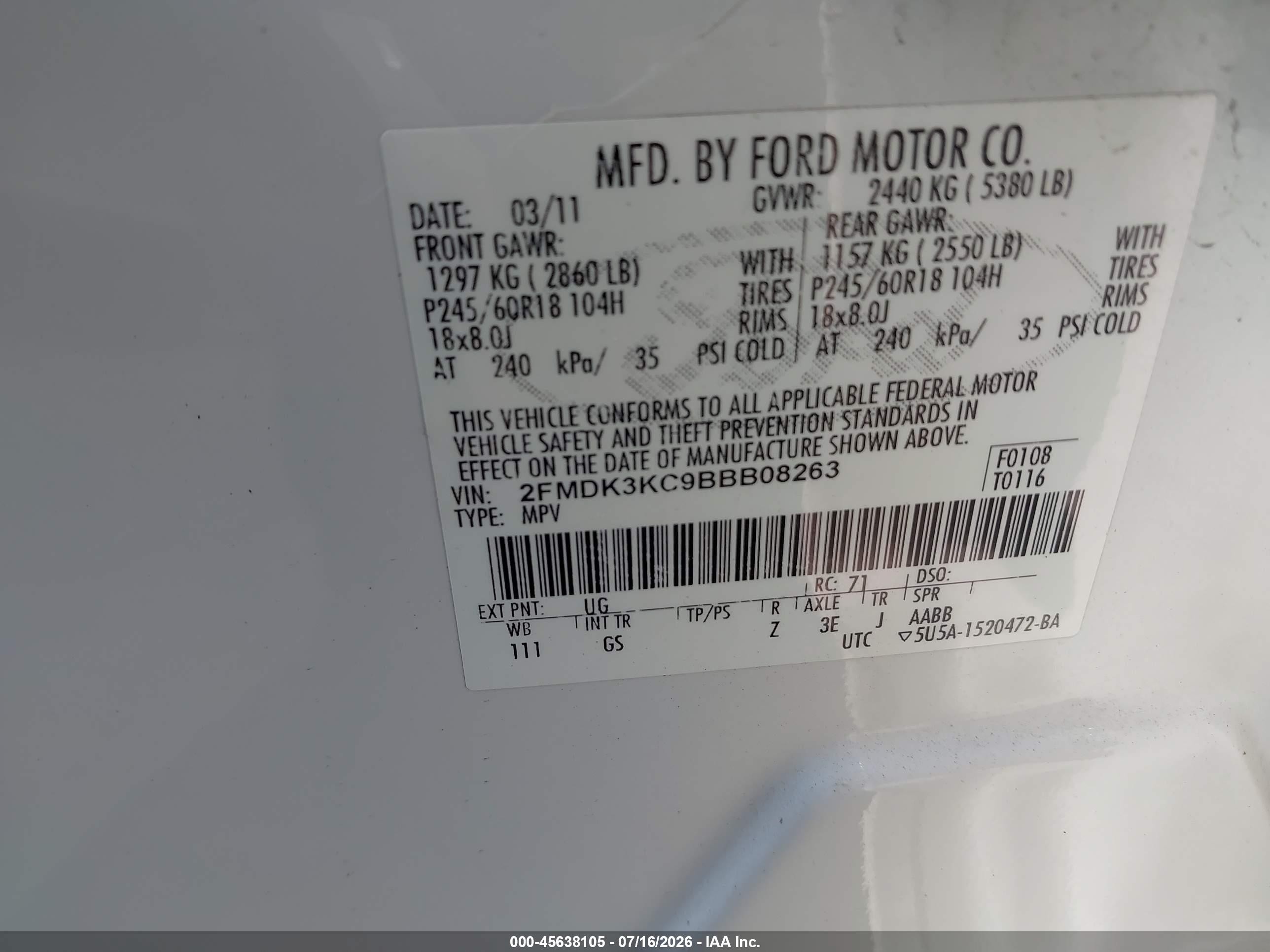 2011 Ford Edge Limited White vin: 2FMDK3KC9BBB08263