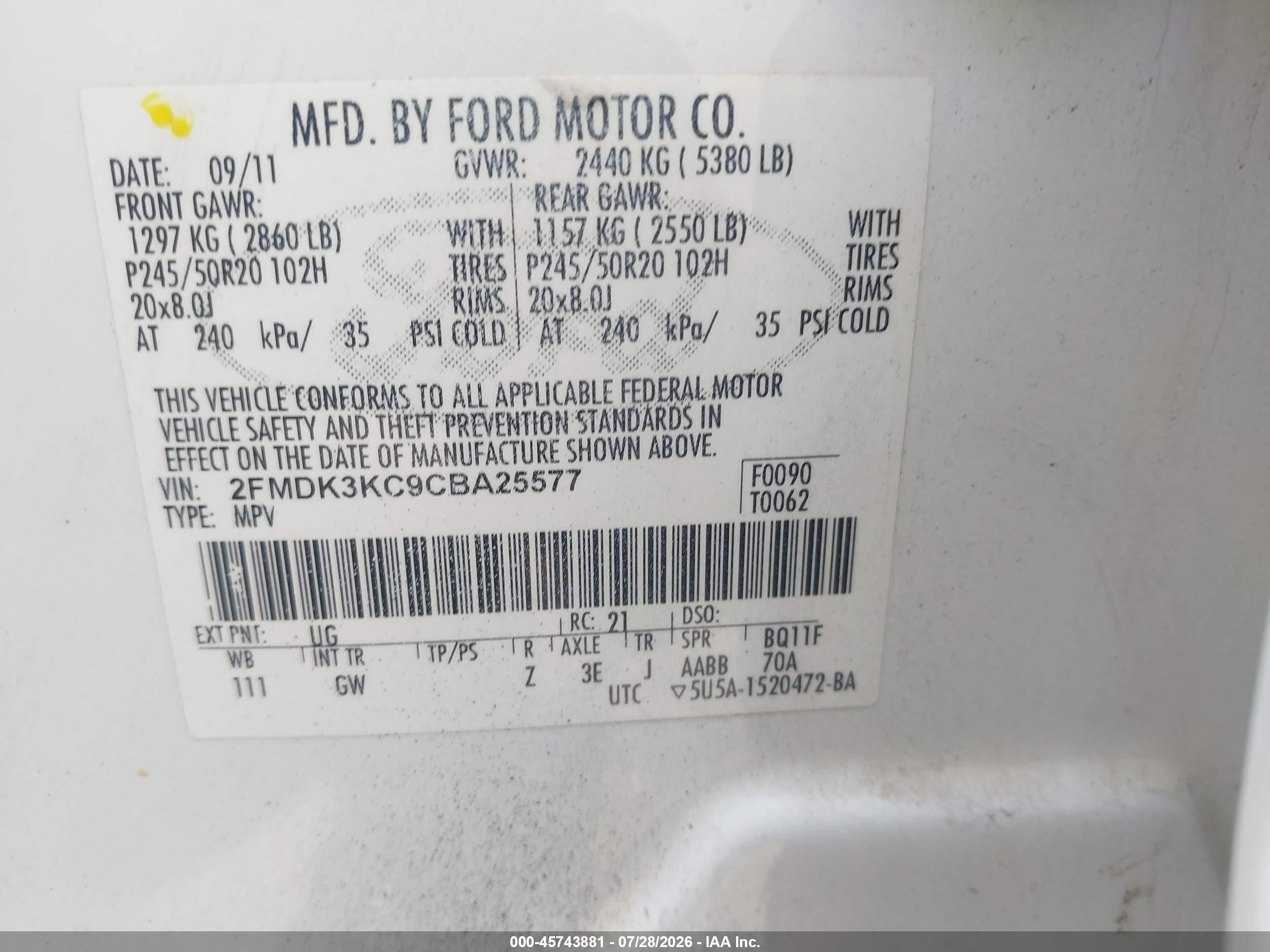 2012 Ford Edge Limited White vin: 2FMDK3KC9CBA25577