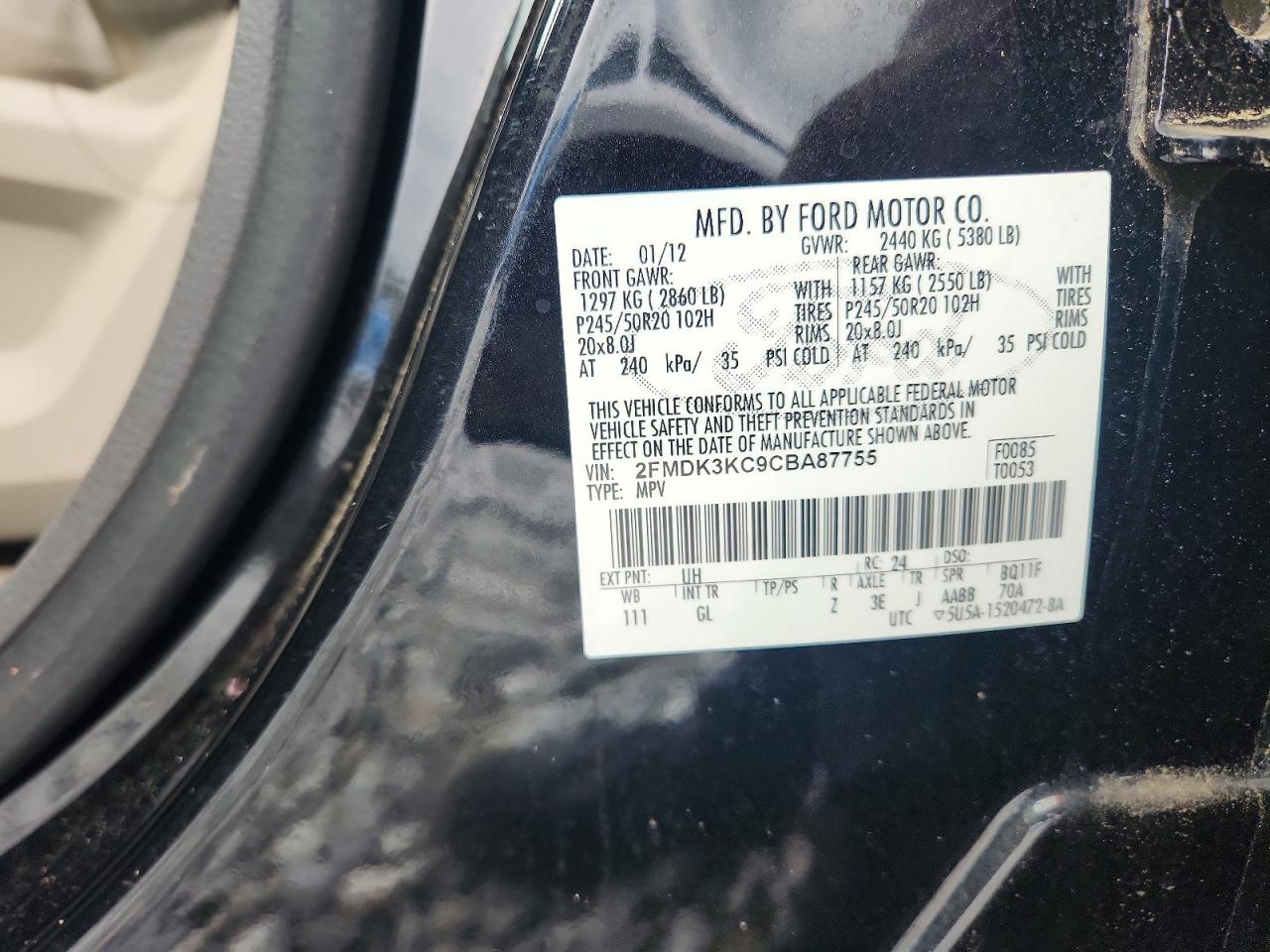 2012 Ford Edge Limited Black vin: 2FMDK3KC9CBA87755