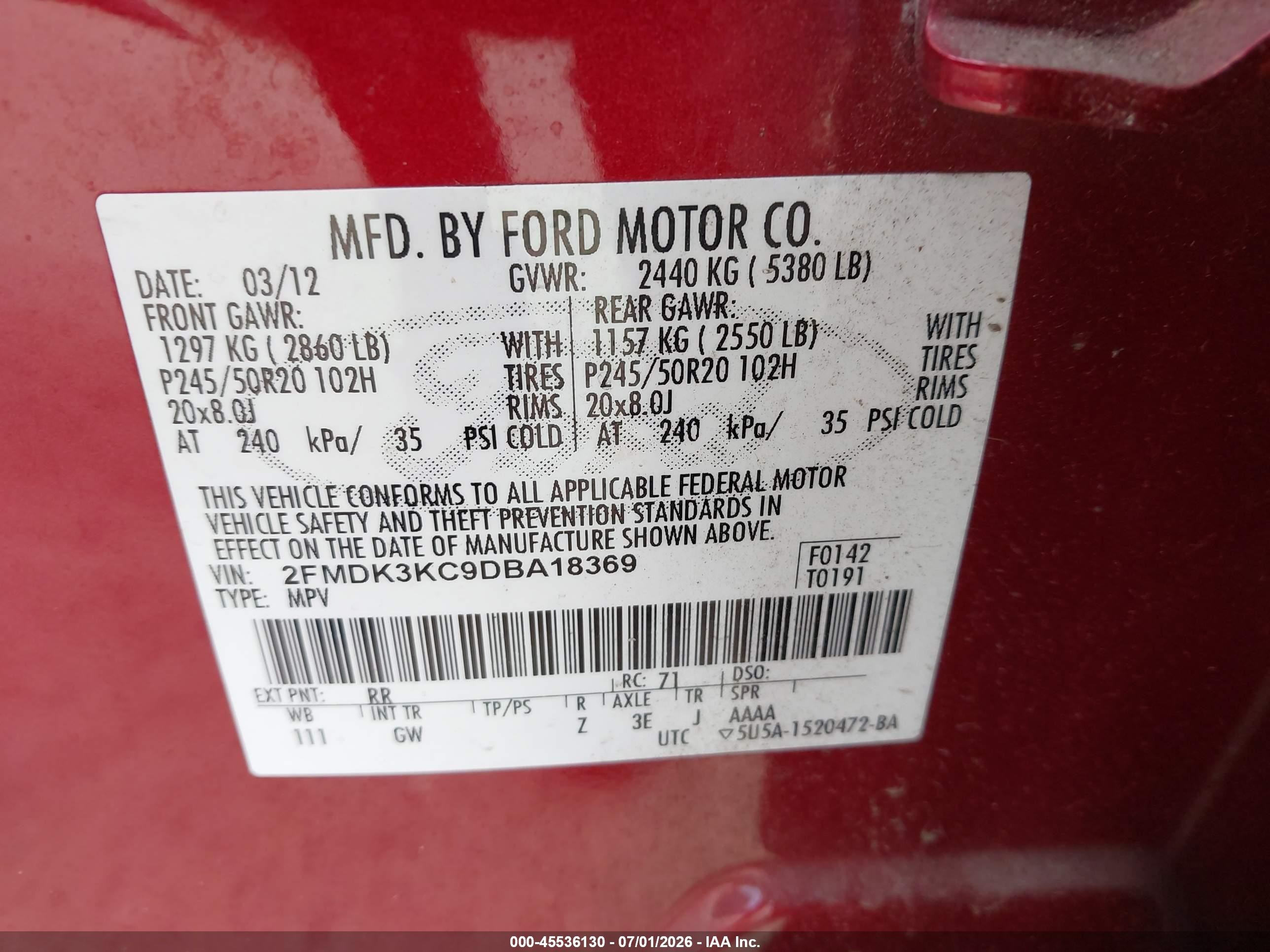 2013 Ford Edge Limited Red vin: 2FMDK3KC9DBA18369