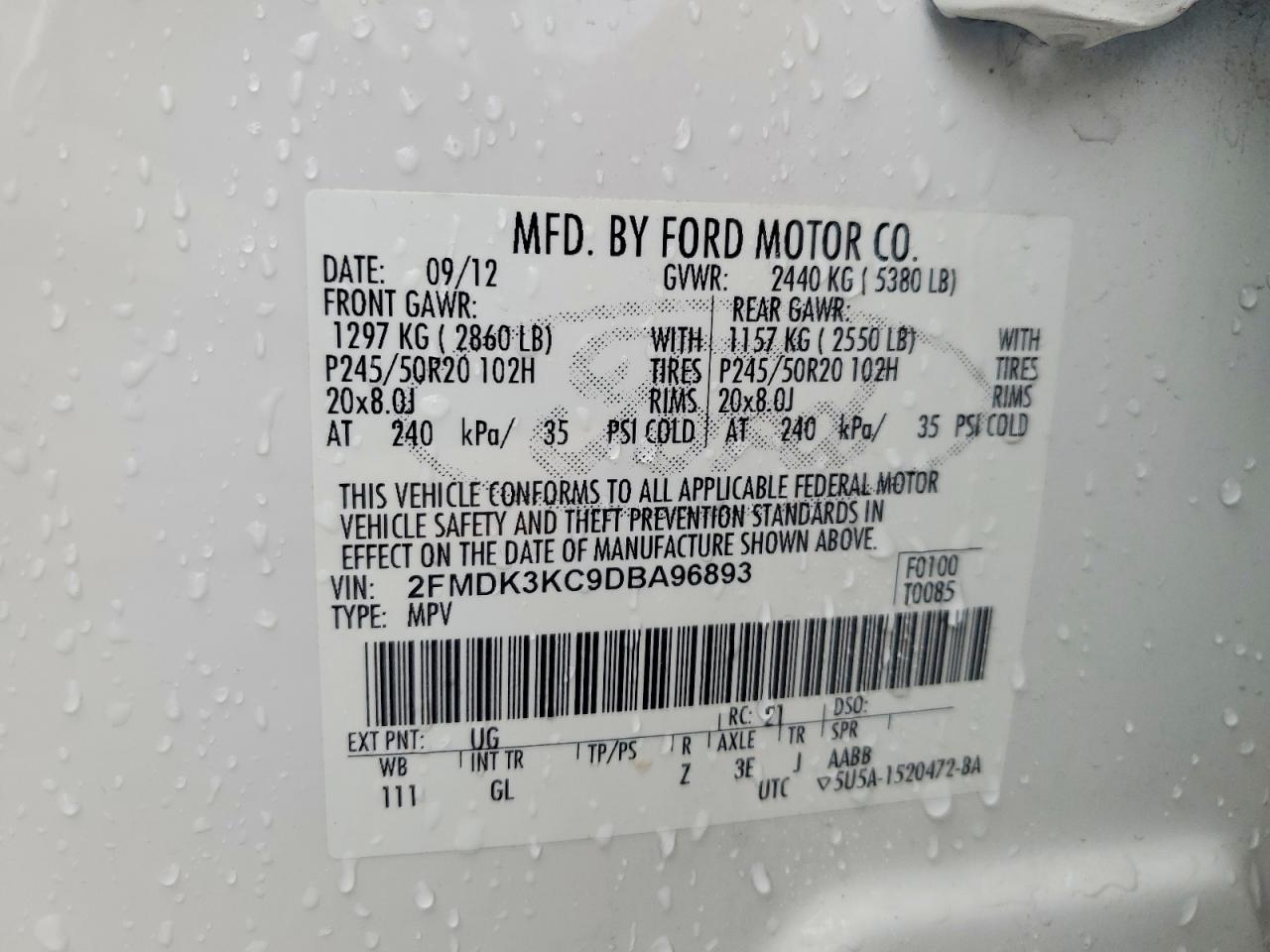 2013 Ford Edge Limited Белый vin: 2FMDK3KC9DBA96893