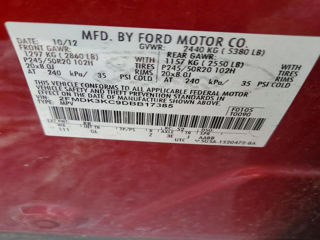 2013 Ford Edge Limited Red vin: 2FMDK3KC9DBB17385