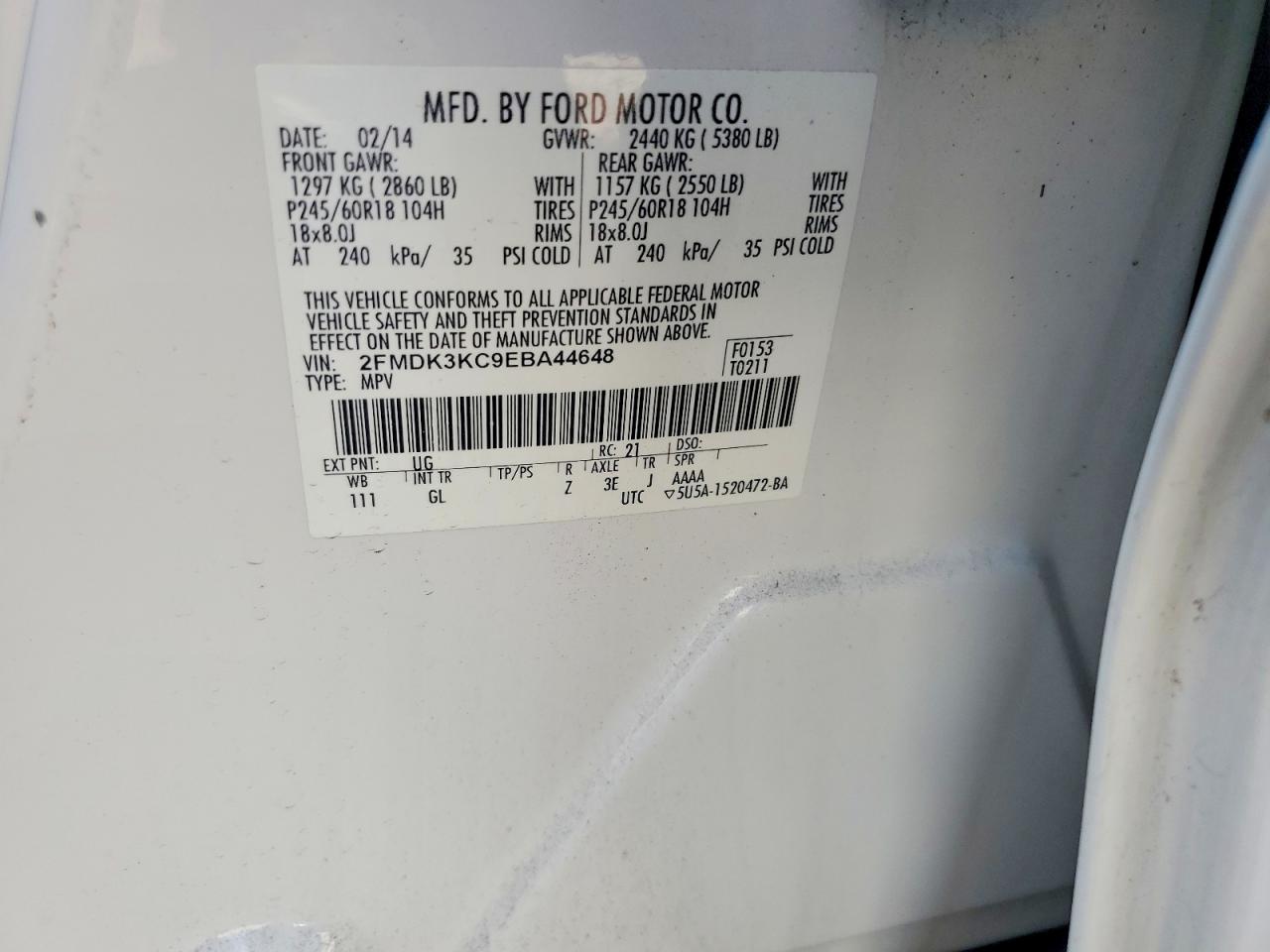 2014 Ford Edge Limited White vin: 2FMDK3KC9EBA44648