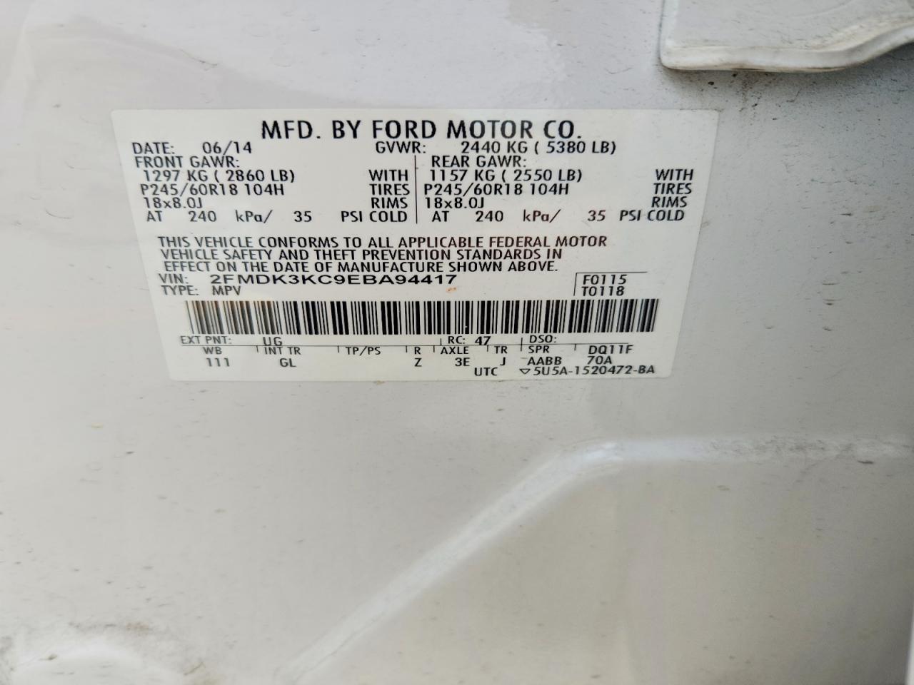 2014 Ford Edge Limited White vin: 2FMDK3KC9EBA94417