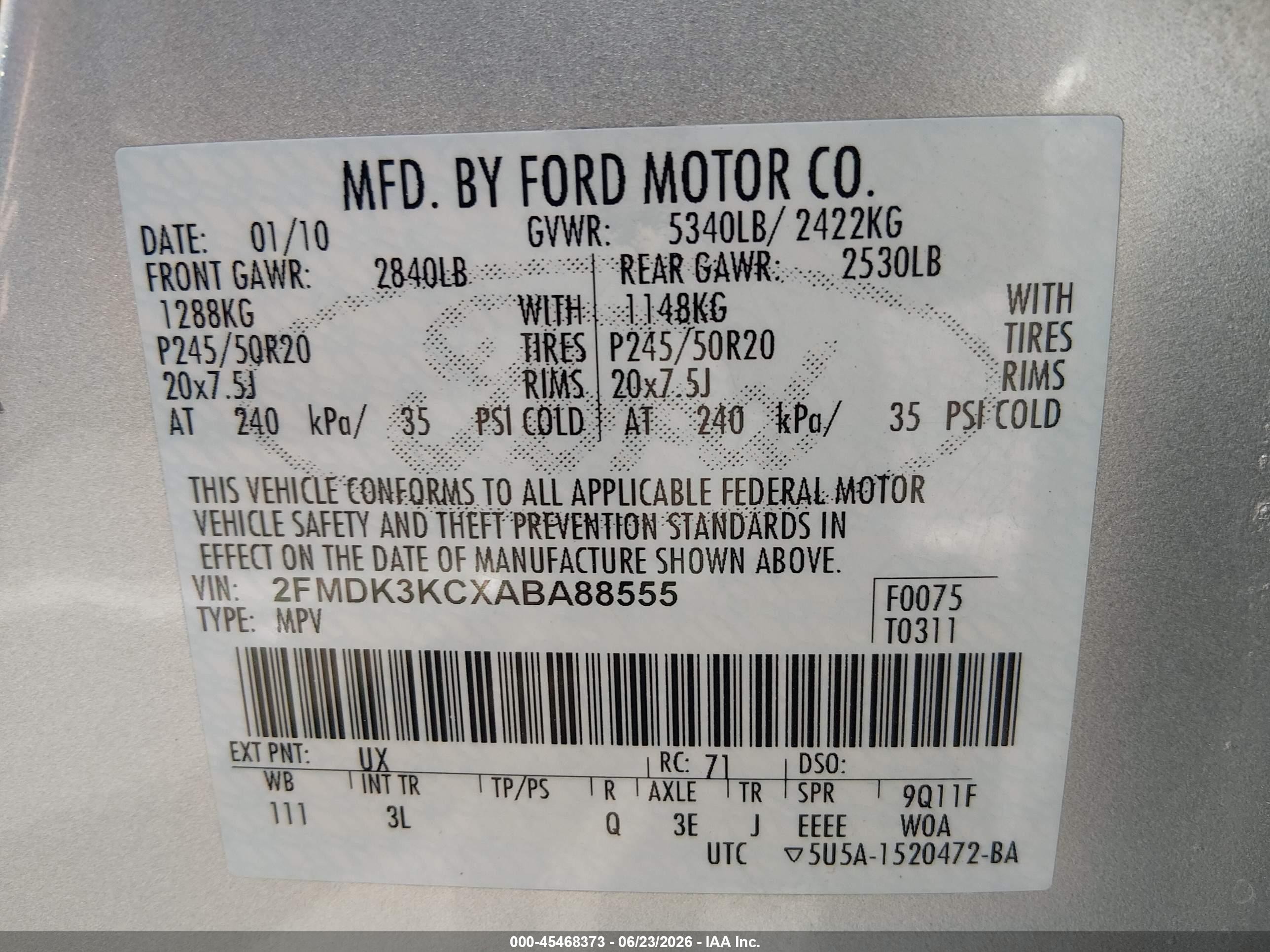 2010 Ford Edge Limited Silver vin: 2FMDK3KCXABA88555