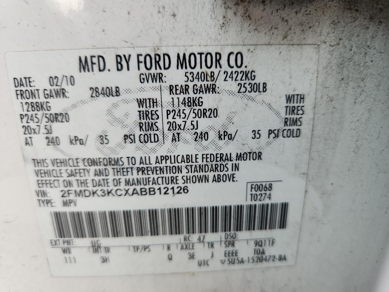 2010 Ford Edge Limited Белый vin: 2FMDK3KCXABB12126