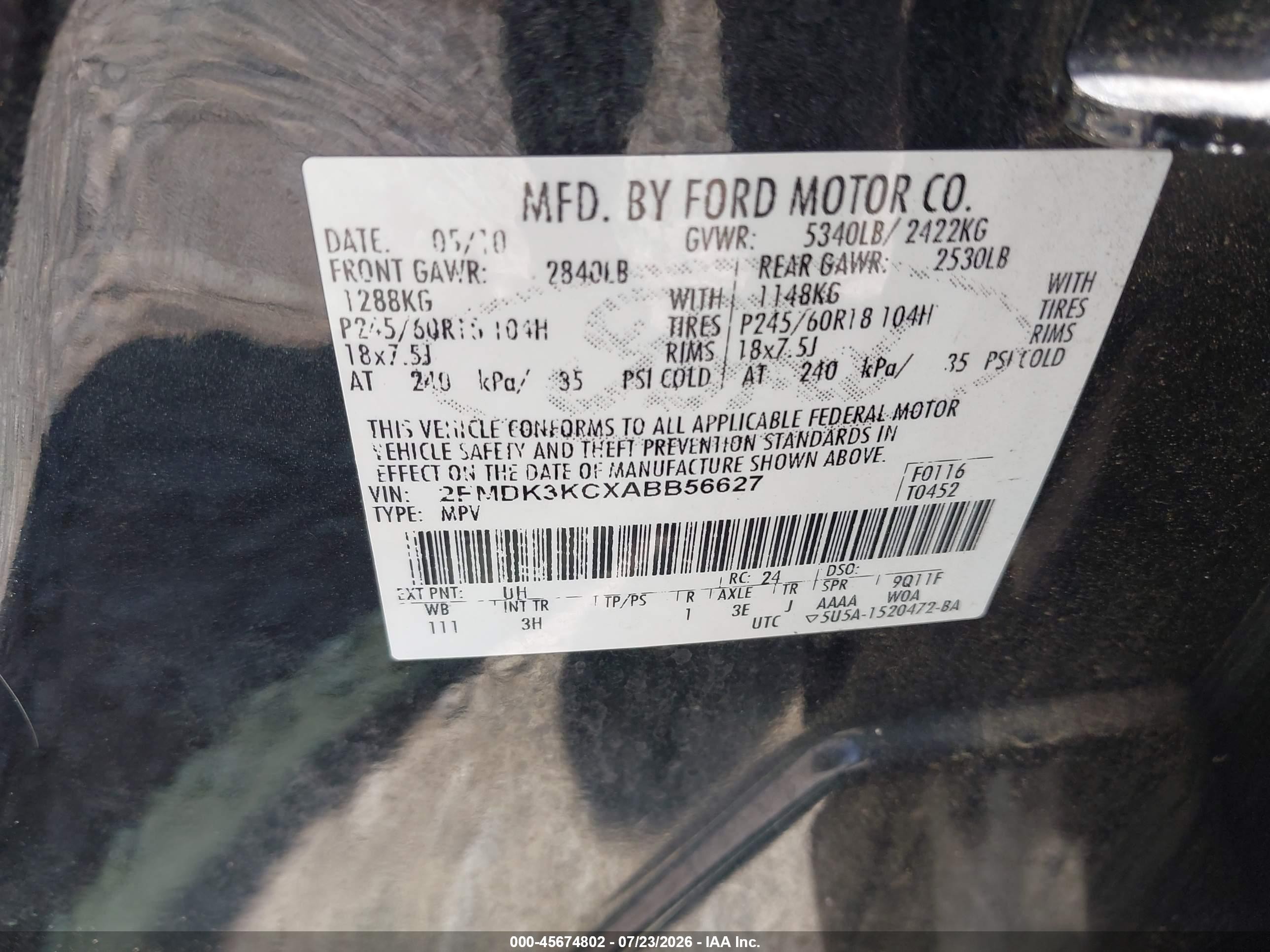 2010 Ford Edge Limited Black vin: 2FMDK3KCXABB56627
