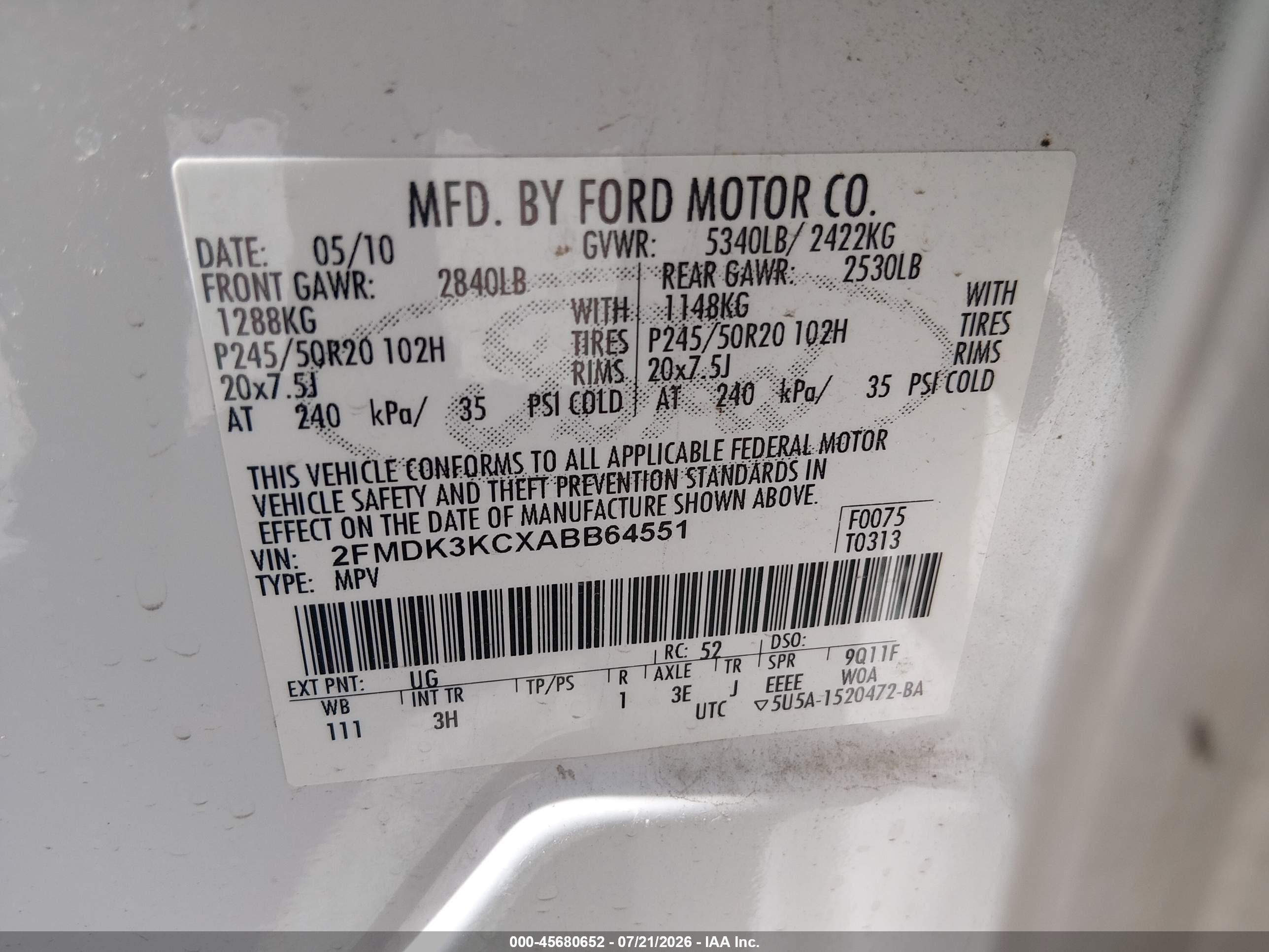 2010 Ford Edge Limited Белый vin: 2FMDK3KCXABB64551