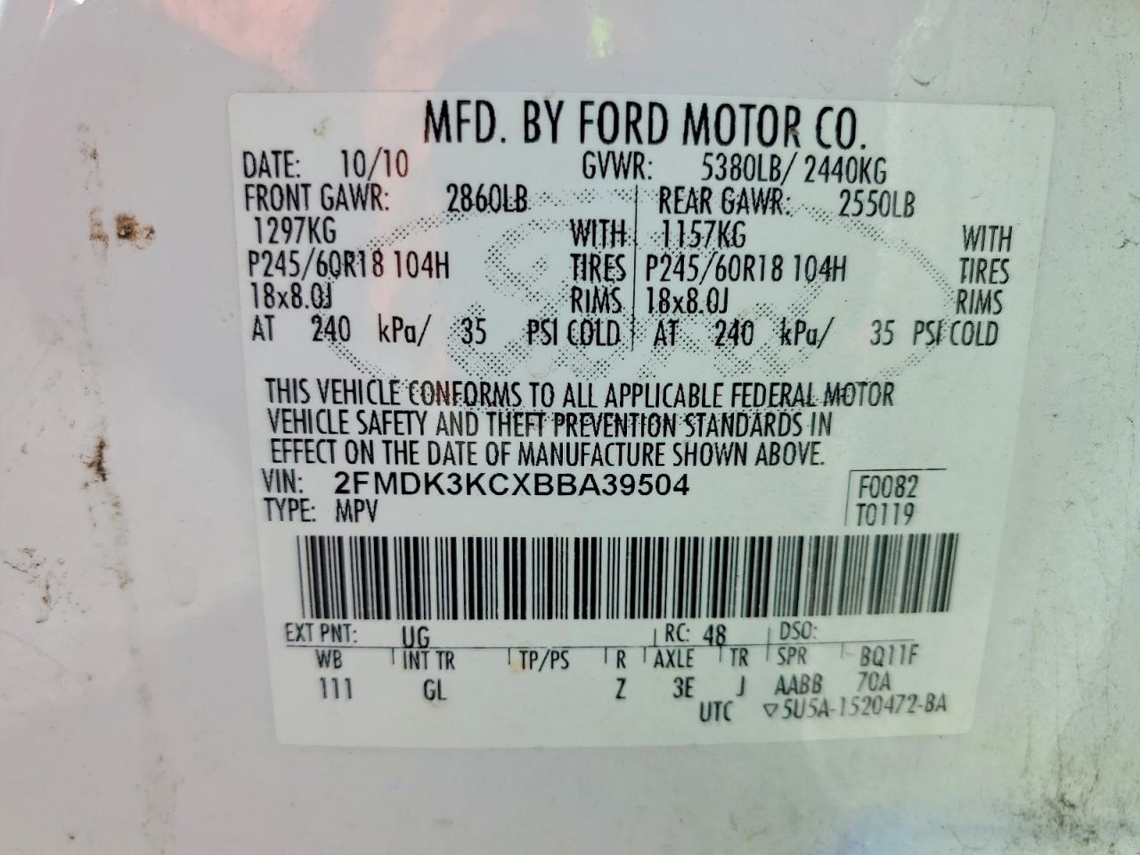 2011 Ford Edge Limited White vin: 2FMDK3KCXBBA39504