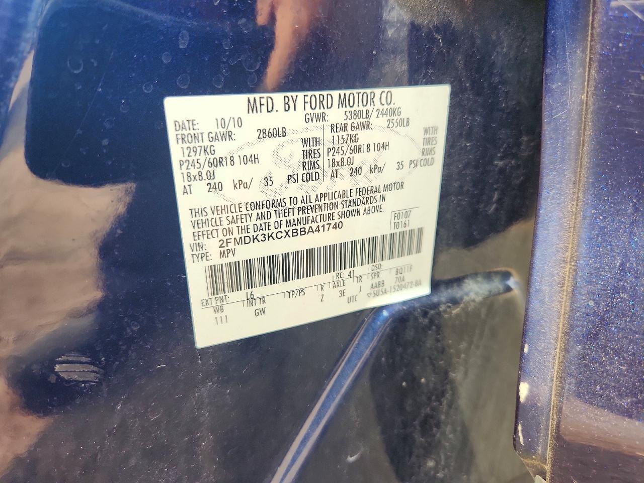 2011 Ford Edge Limited Blue vin: 2FMDK3KCXBBA41740