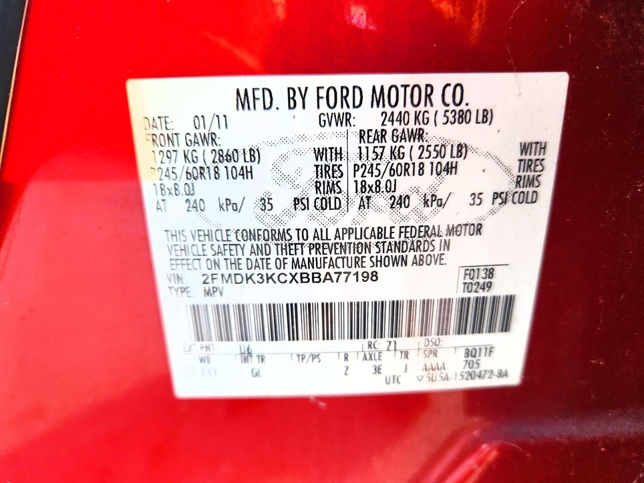 2011 Ford Edge Limited Red vin: 2FMDK3KCXBBA77198