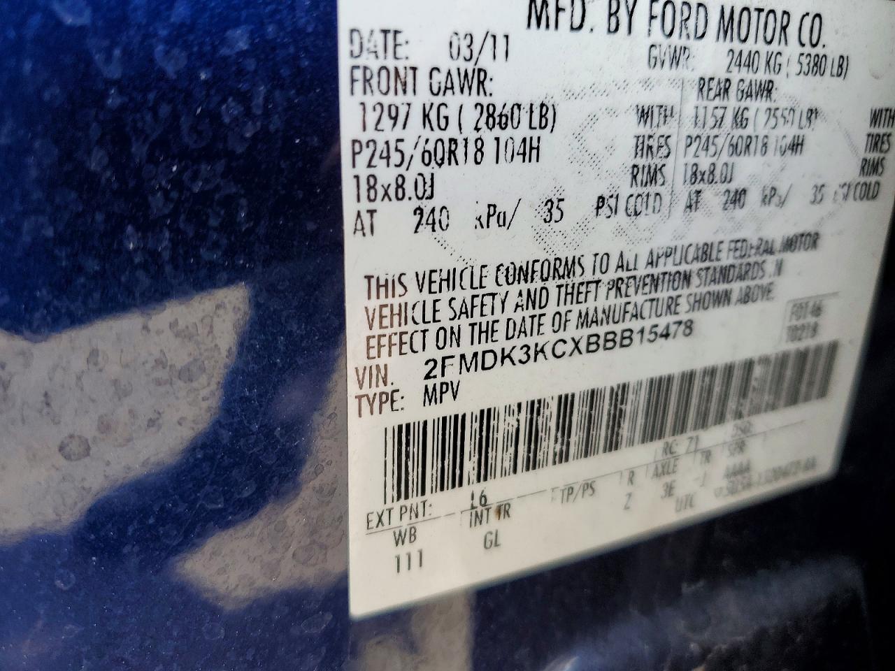 2011 Ford Edge Limited Синий vin: 2FMDK3KCXBBB15478