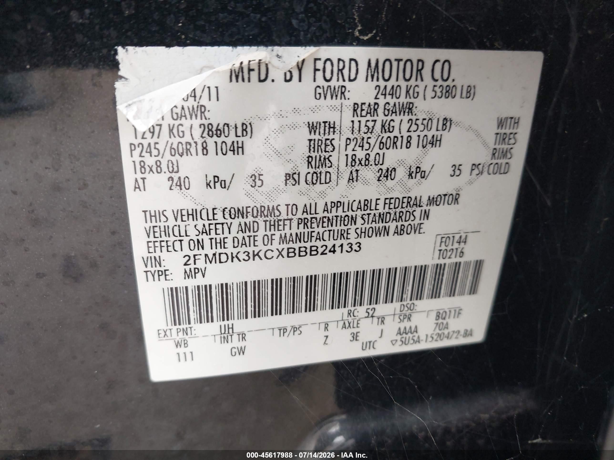 2011 Ford Edge Limited Black vin: 2FMDK3KCXBBB24133