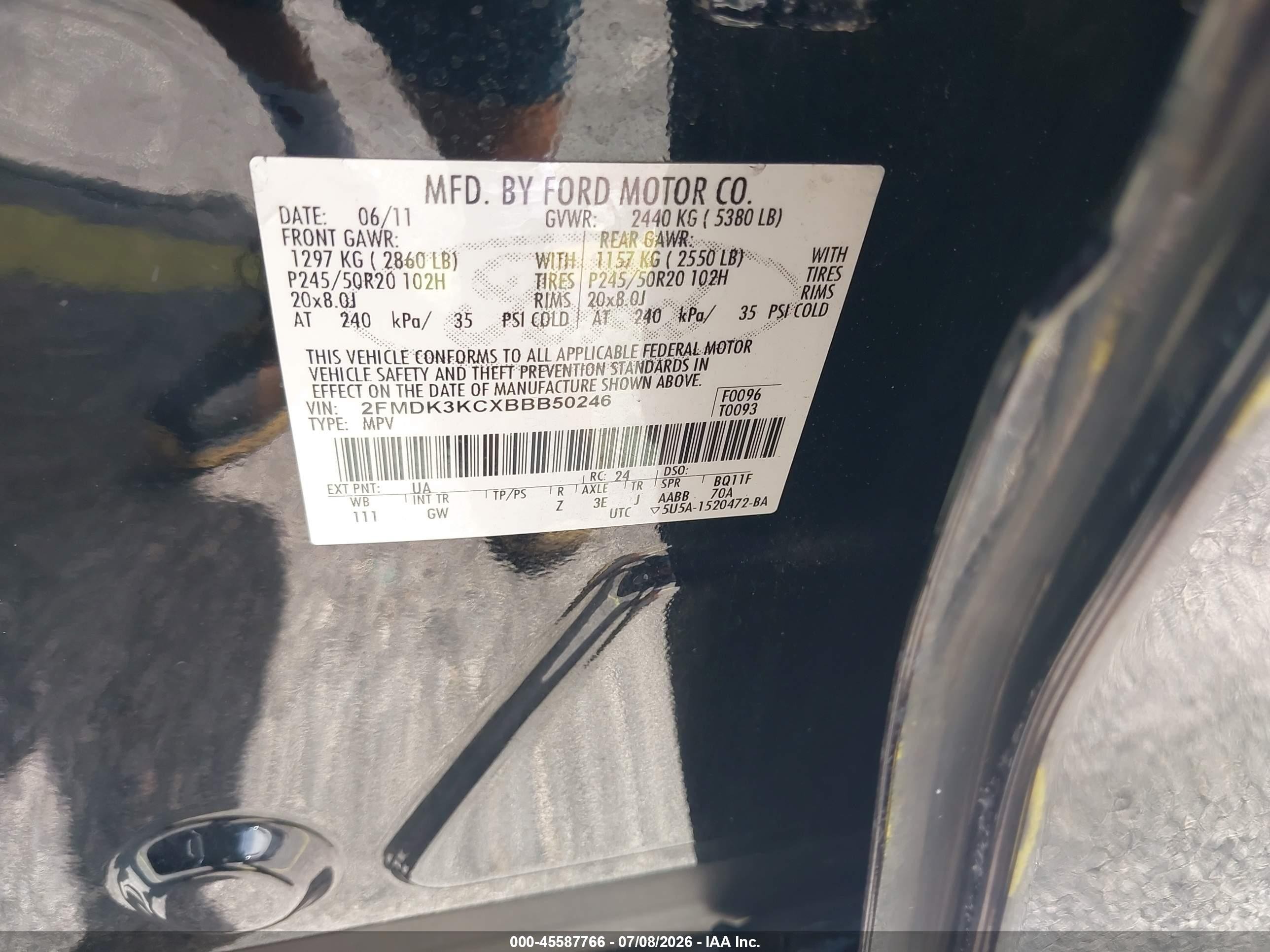2011 Ford Edge Limited Black vin: 2FMDK3KCXBBB50246