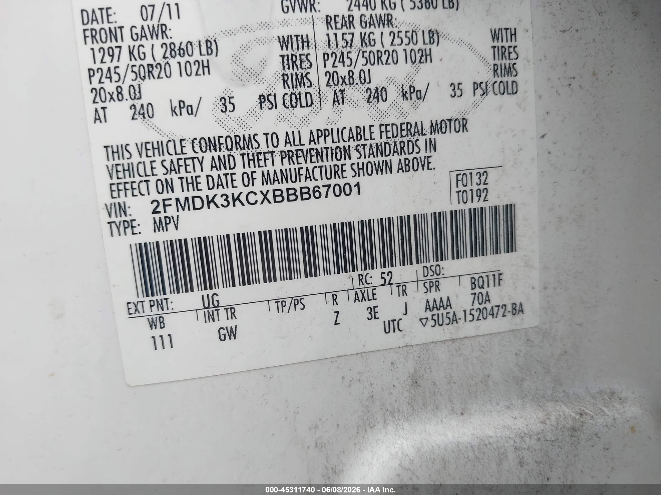 2011 Ford Edge Limited White vin: 2FMDK3KCXBBB67001