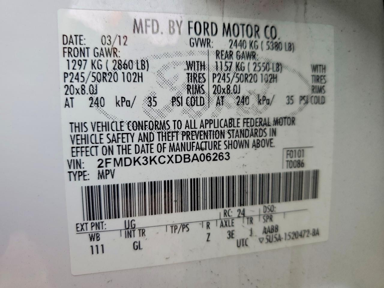 2013 Ford Edge Limited Белый vin: 2FMDK3KCXDBA06263