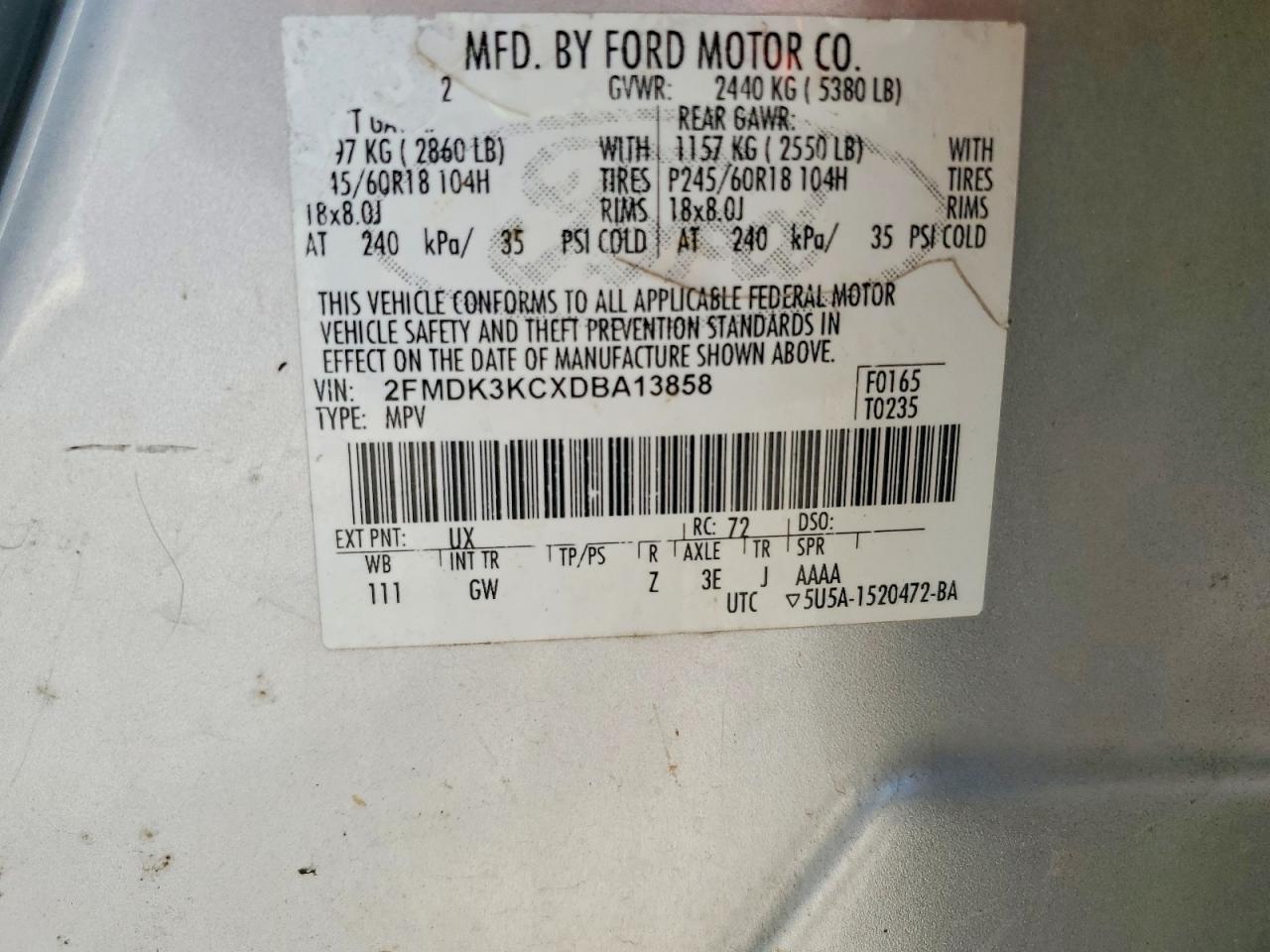 2013 Ford Edge Limited Silver vin: 2FMDK3KCXDBA13858