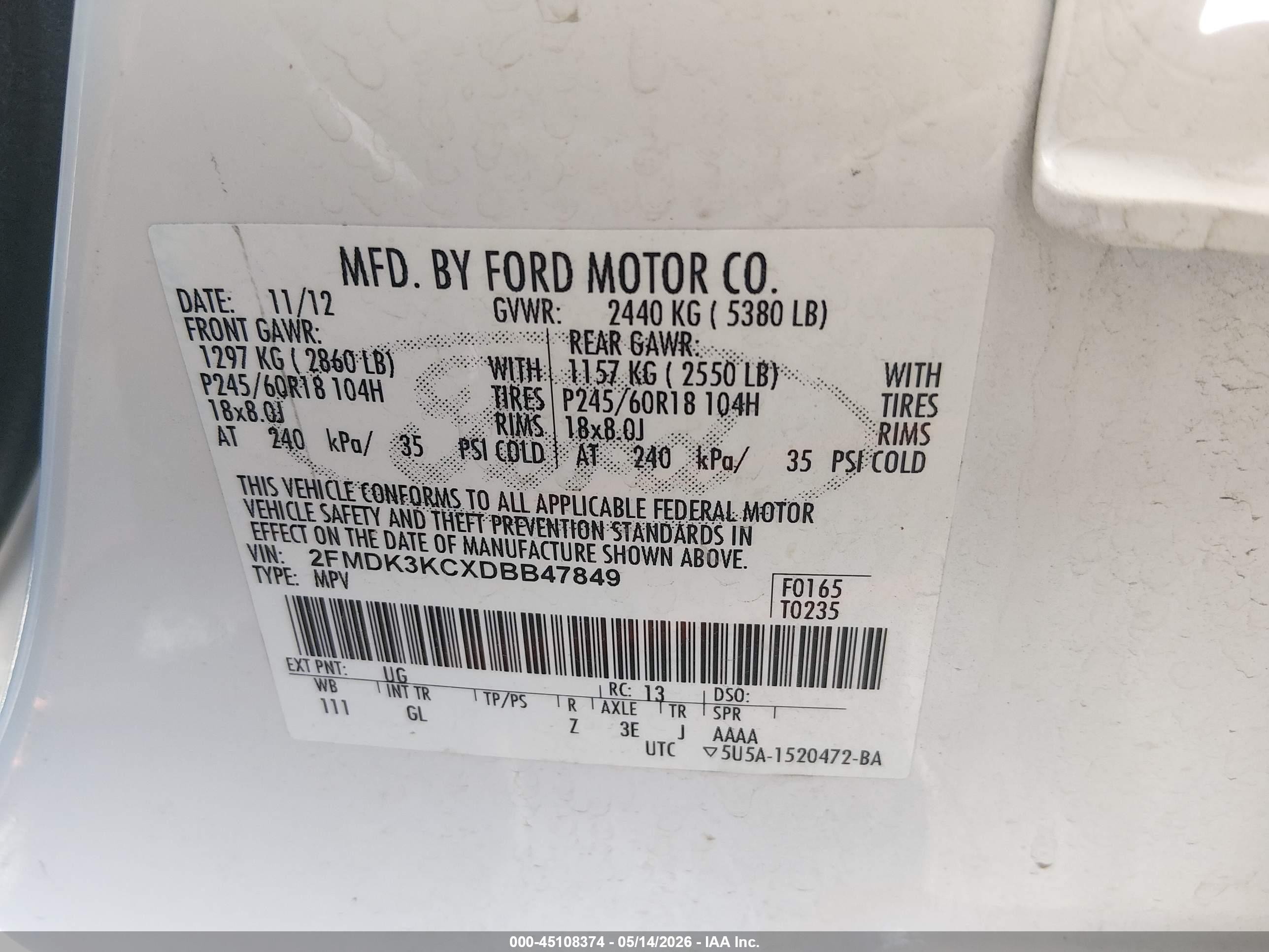 2013 Ford Edge Limited White vin: 2FMDK3KCXDBB47849