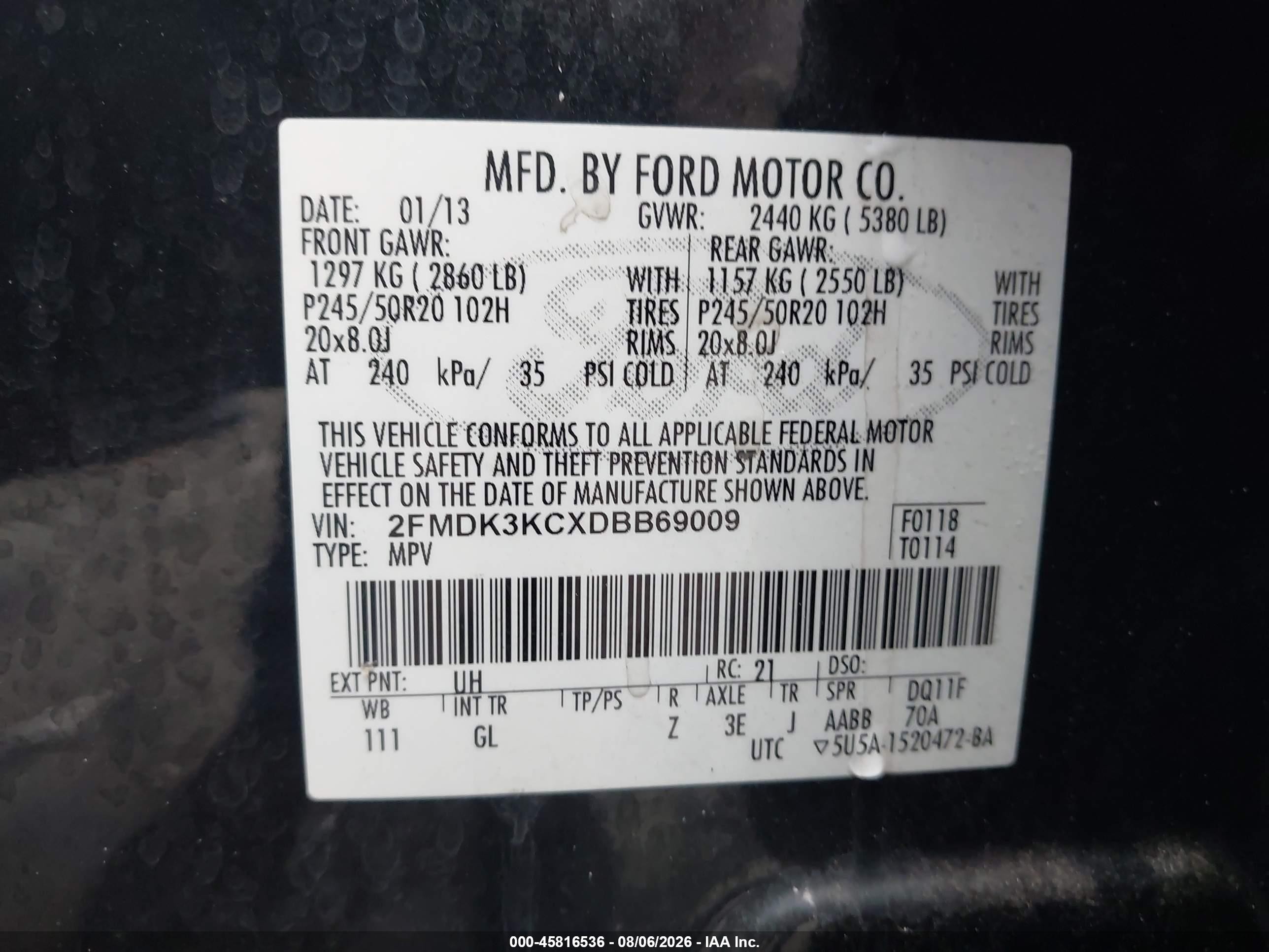 2013 Ford Edge Limited Black vin: 2FMDK3KCXDBB69009