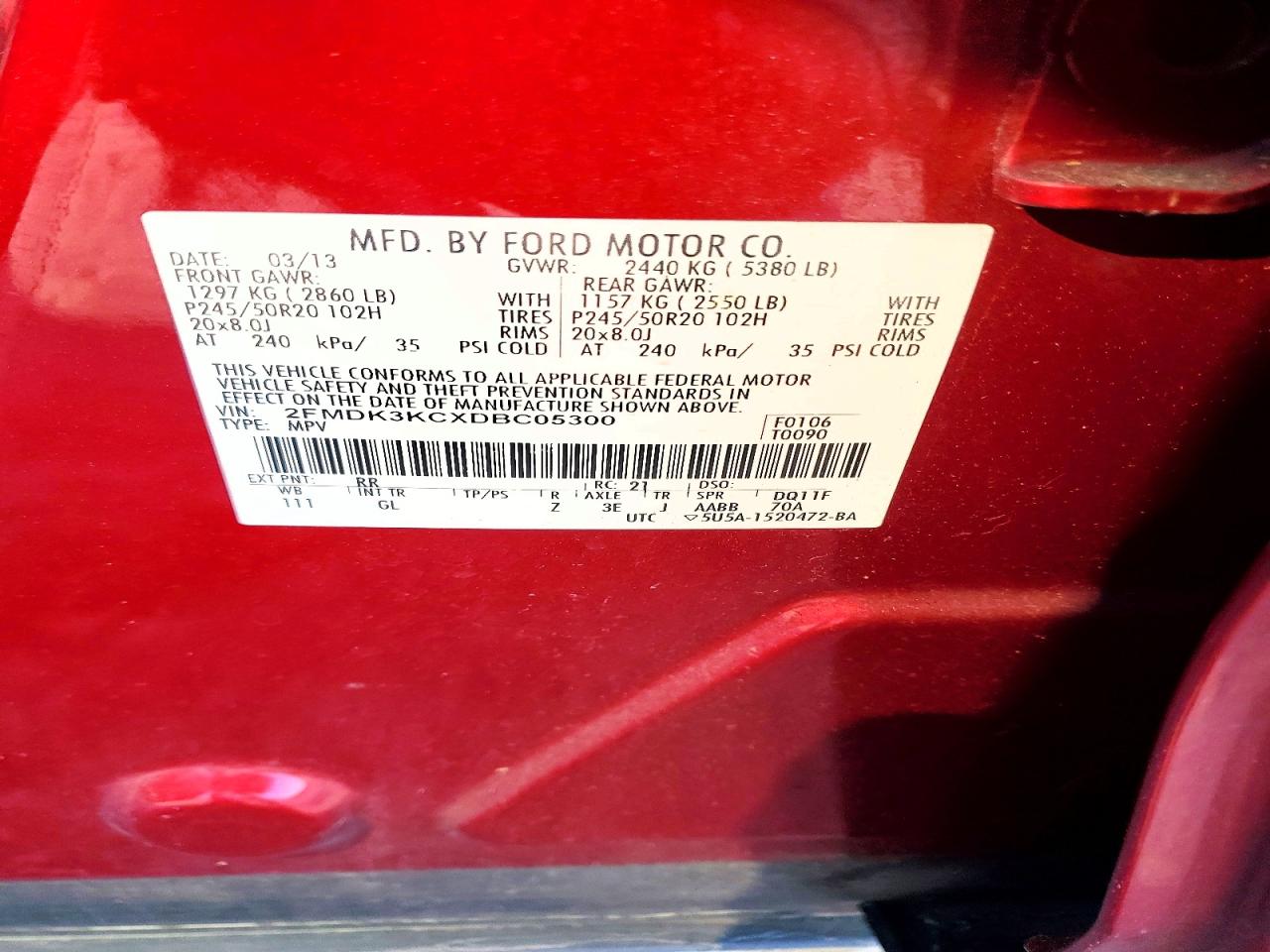 2013 Ford Edge Maroon vin: 2FMDK3KCXDBC05300