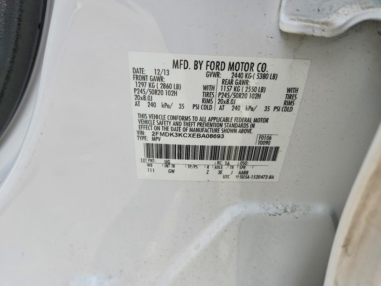 2014 Ford Edge Limited White vin: 2FMDK3KCXEBA08693