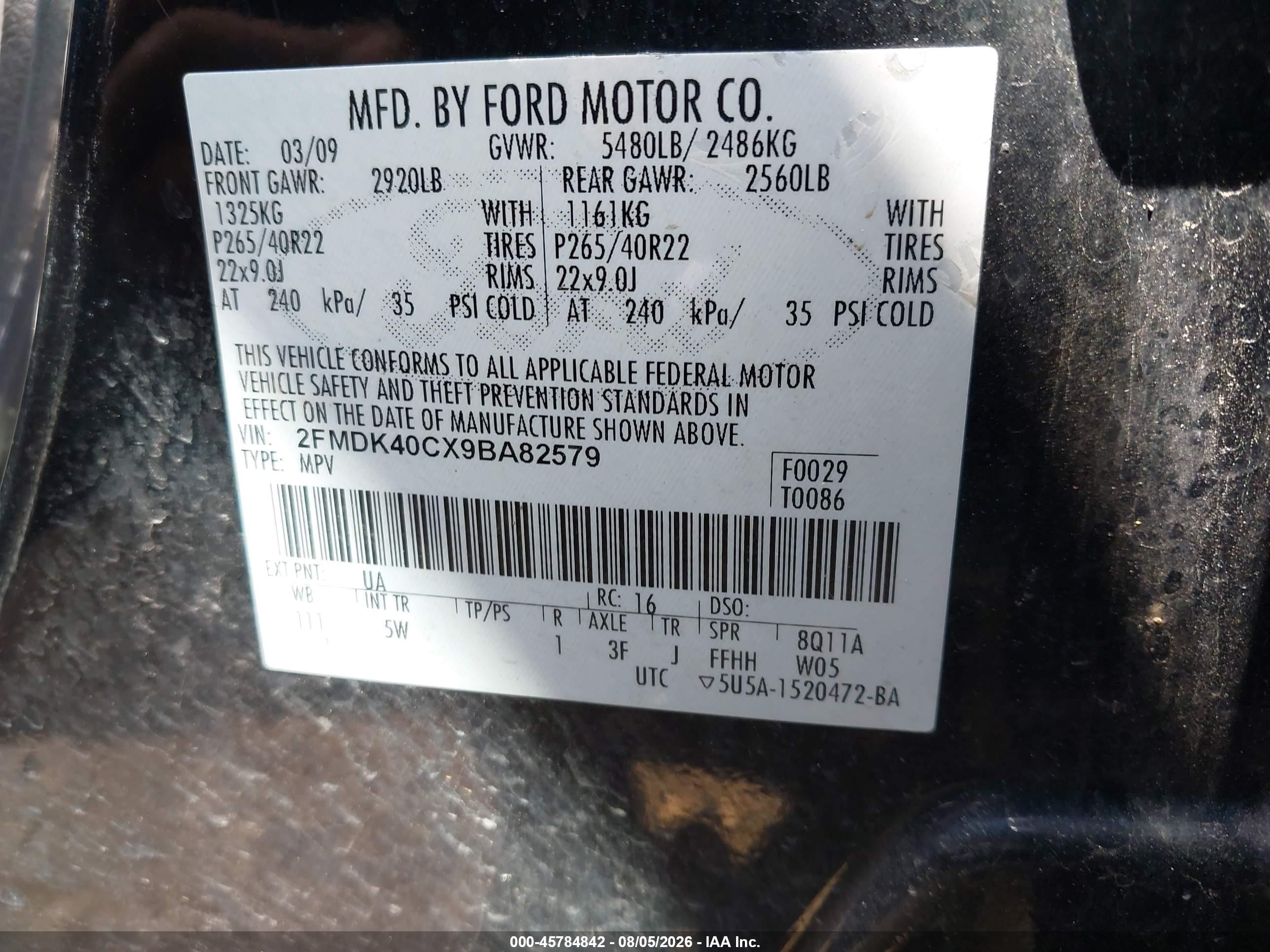 2009 Ford Edge Sport Black vin: 2FMDK40CX9BA82579