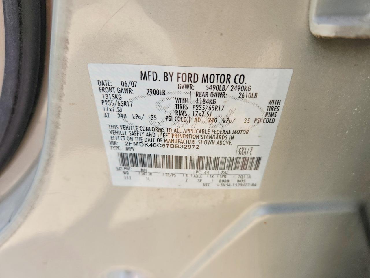 2007 Ford Edge Se Серый vin: 2FMDK46C57BB32972