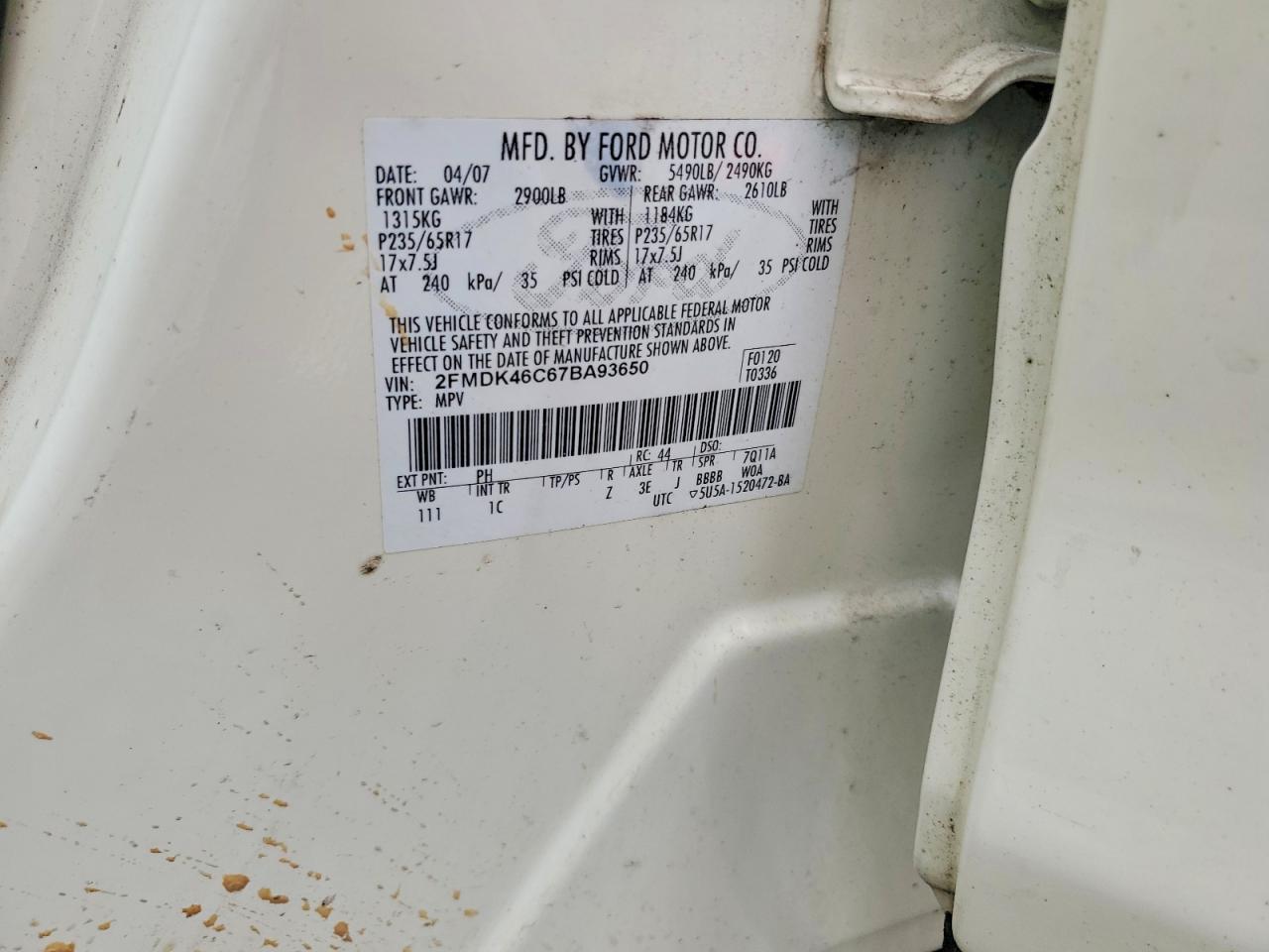 2007 Ford Edge Se Cream vin: 2FMDK46C67BA93650