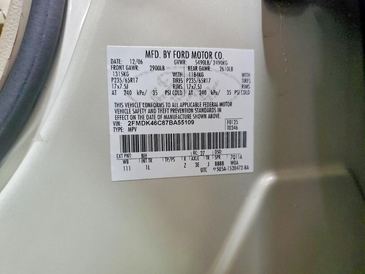 2007 Ford Edge Se Gray vin: 2FMDK46C87BA55109